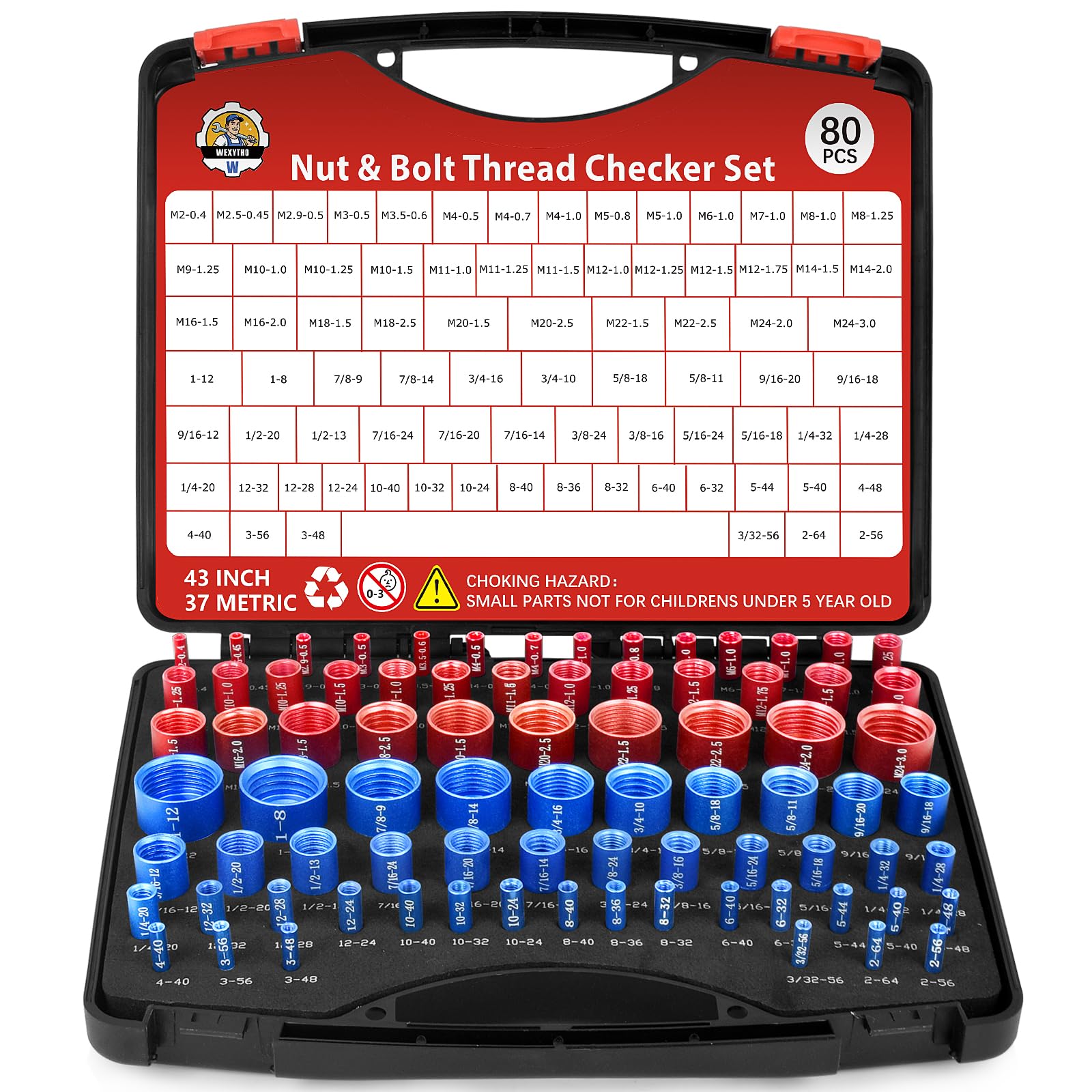 Photo 1 of 80 Pcs Nut and Bolt Thread Checker Set with 43 Inch and 37 Metric Thread Gauge Ideal for Tight Spaces Includes SAE and Metric Sizes Perfect for Bolt Thread Checker and Nut and Bolt Checker Set