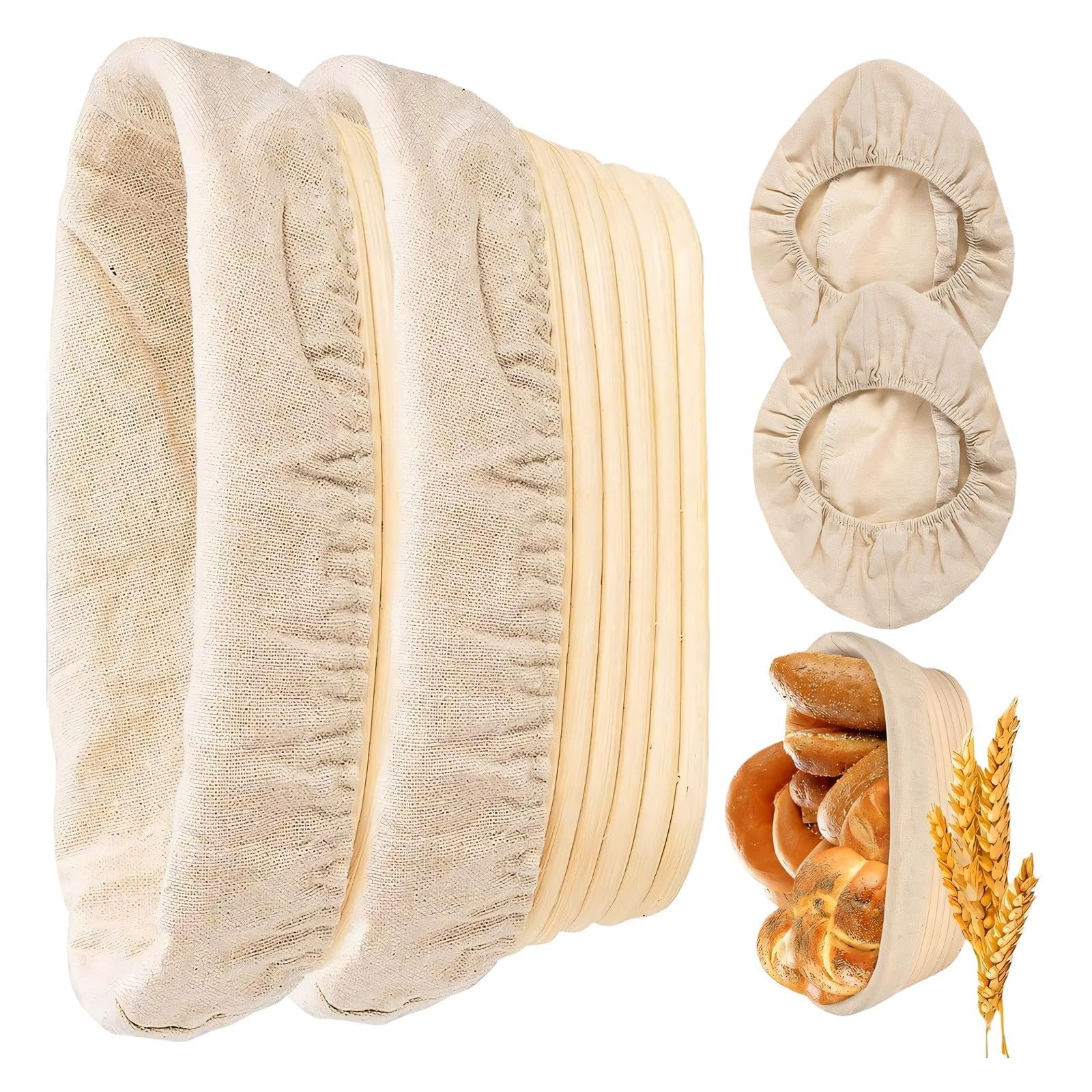 Ovale Brotgärhalter mit Leineneinlagen für Sauerteig-Backen, perfekte Form und Textur, 2 Stück