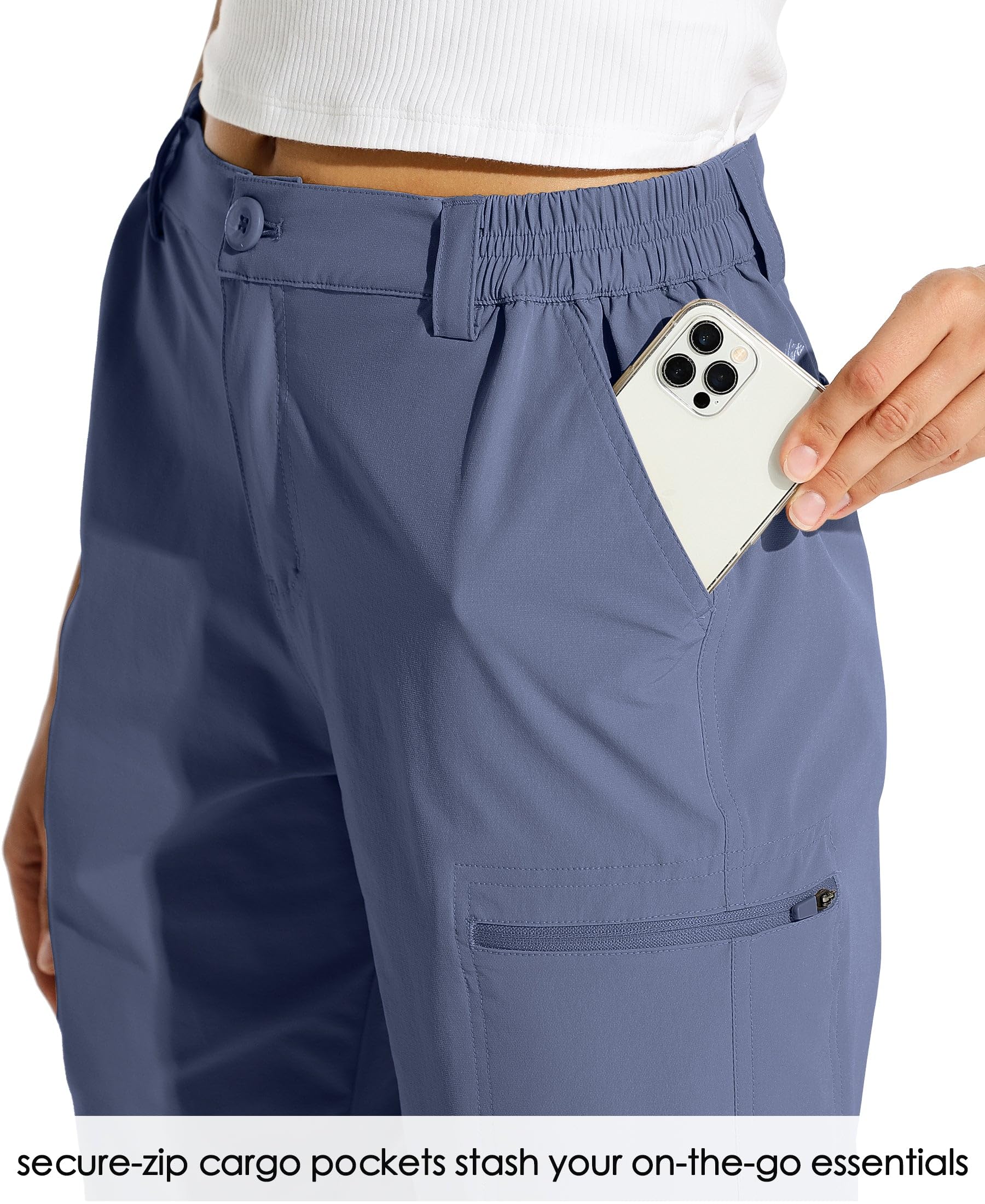 WILLIT Damskie spodenki cargo 10" ze stretchu, do golfa, aktywne, długie szorty, szybkoschnące, do wędrówek, aktywności na świeżym powietrzu, lekkie spodenki na lato