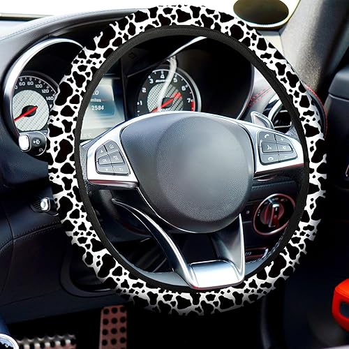 Miniatura 6 de Tallew Juego de 17 piezas de accesorios de automóvil con estampado de vaca, incluye fundas de asiento de vaca, funda para volante, portavasos de