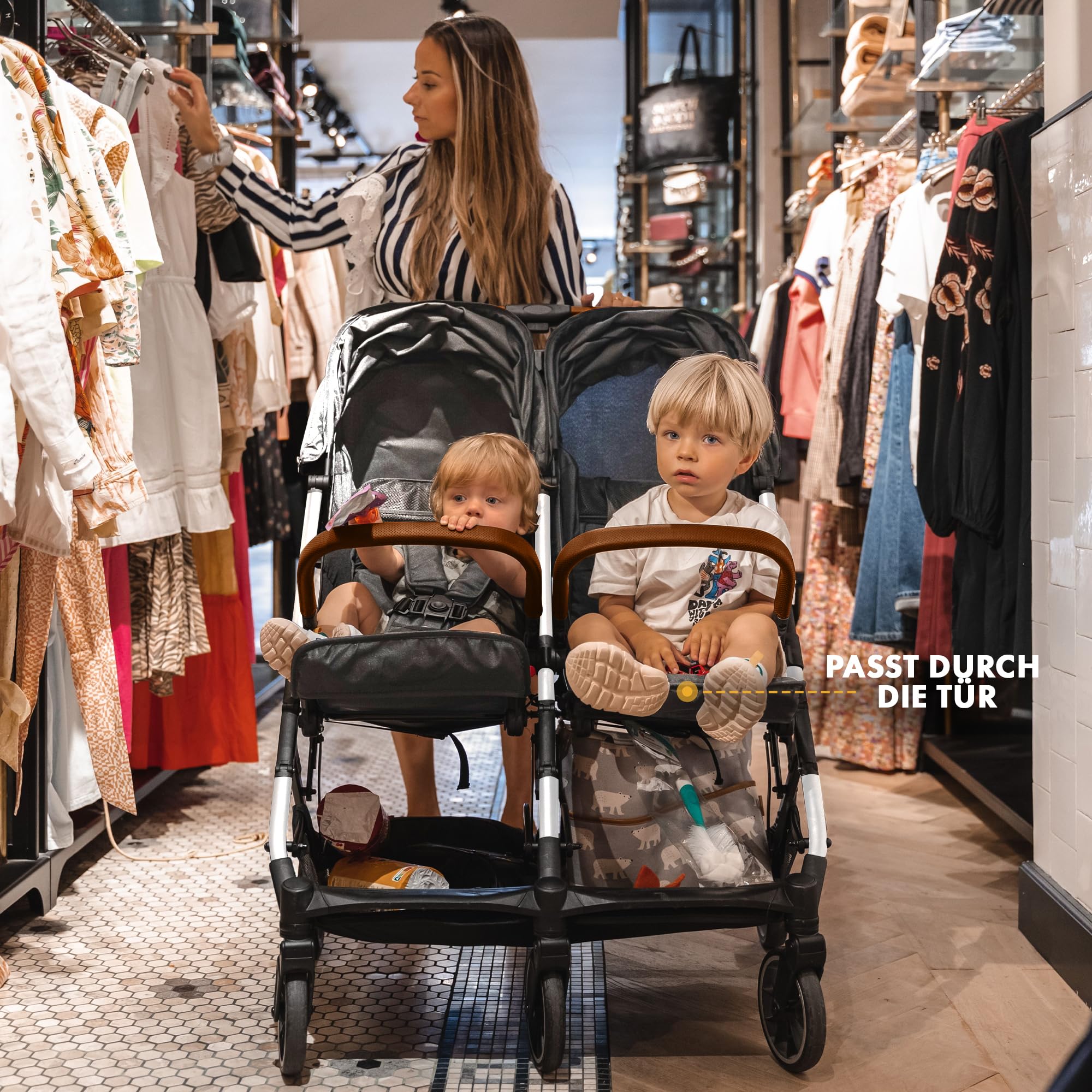 Deryan Rolo X2 Kinderwagen Buggy 2 in 1 - Buggy klein zusammenklappbar - Geburt bis 4 Jahre - Baby Wagen pro Sitz belastbar bis 22kg - Kinderbuggy klappbar - KOMPAKT & FALTBAR - Grau