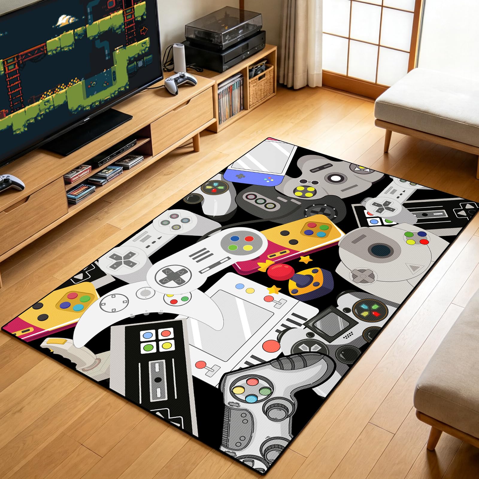 Game Rug Teen Boys Carpet with Game Controller Decoration, 3D Gaming Rugs for Boy’s Bedroom Living Room Playroom, Non-Slip Gamer Carpet Children Gaming Area Rugs (60" x 40")