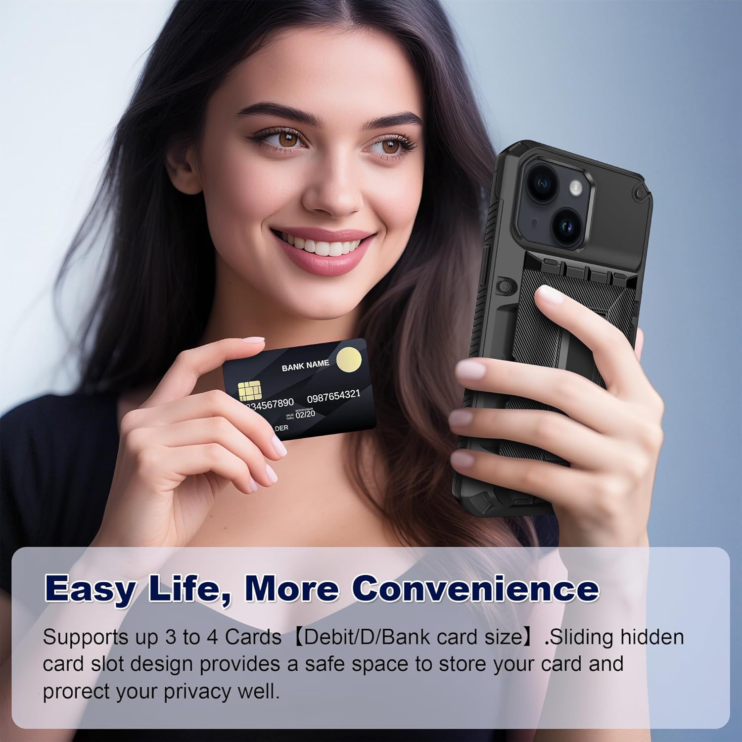 SAMONPOW for iPhone 14 Case Wallet with Card Holder [4 Cards] & Stand & Military-Grade Drop Protection Heavy Duty Shockproof Hidden Card Slot Wallet Phone Case for iPhone 14 for Women Men, Black - Image 7