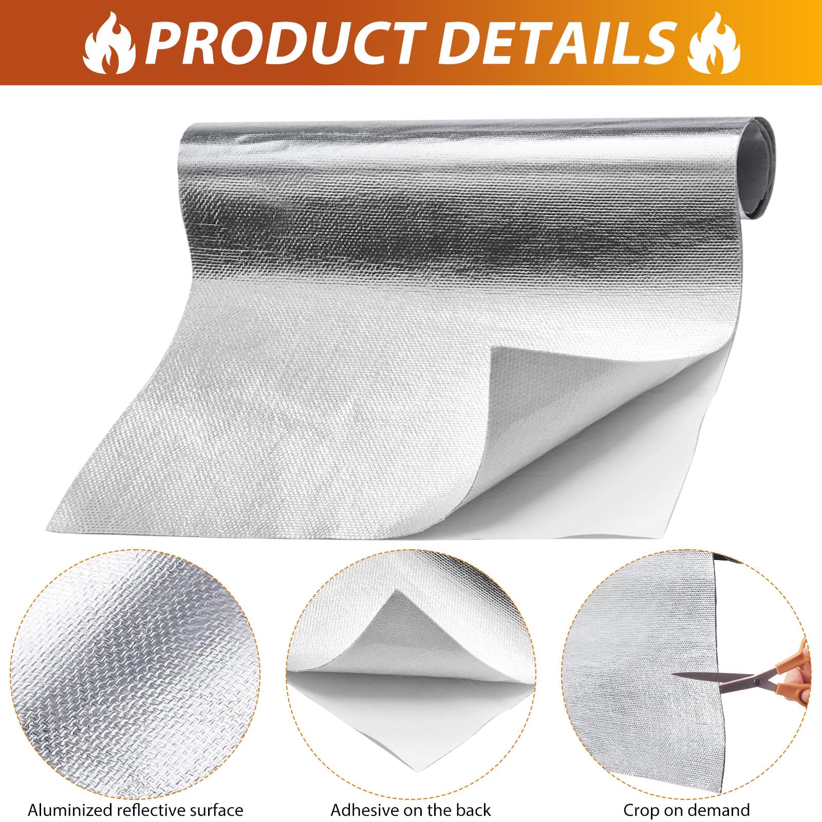 Aluminisierte Hitzeschutzmatte, 60 x 400 cm Hitzeschutzfolie Selbstklebend, Dicke 0.2 mm Hitzeschutzfolie, Temperaturbeständigkeit 300℃, Geeignet für Schläuche, Automatisierungsanwendungen