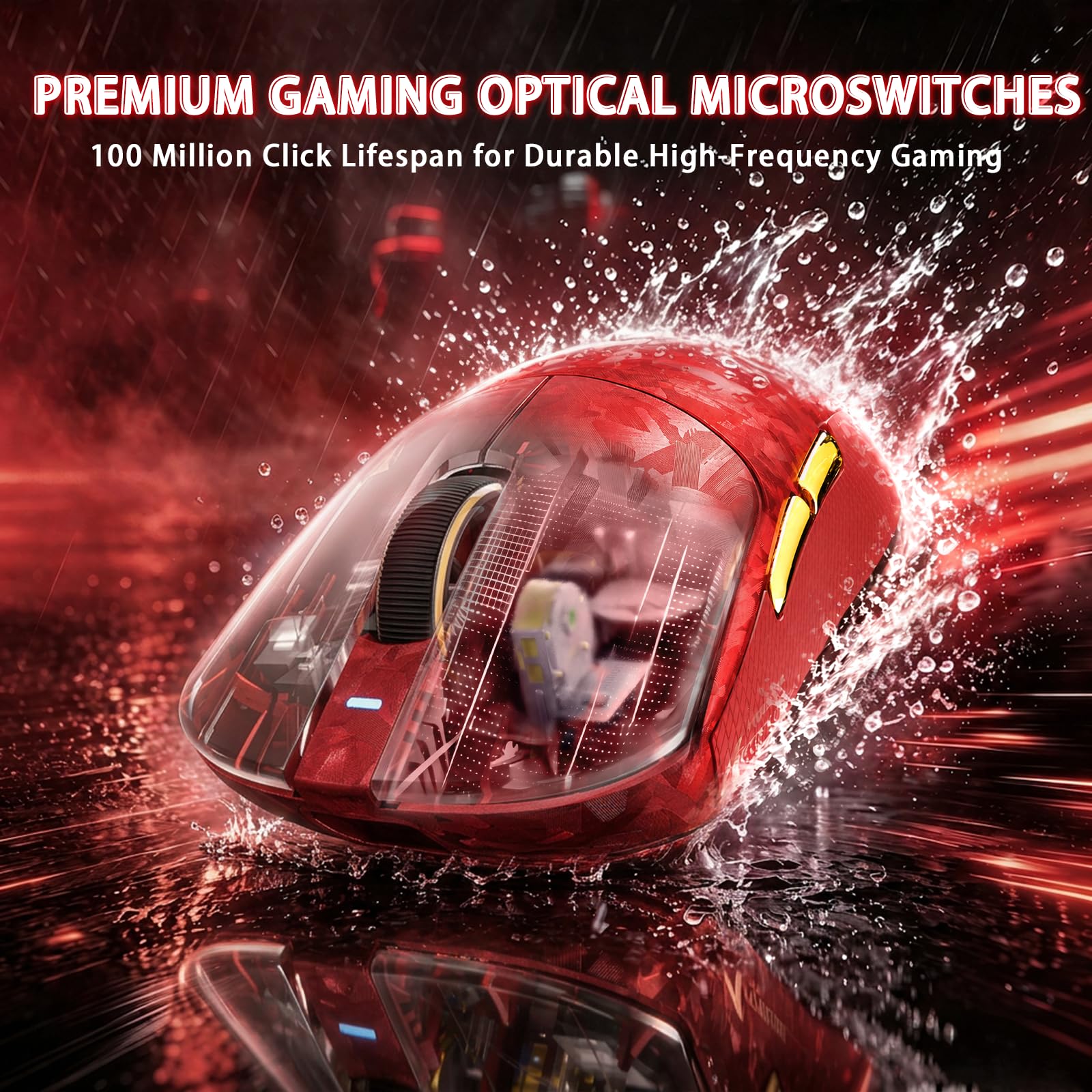 MAMBASNAKE ATTACK SHARK RS3 ULTRA Carbon Fiber Wireless Gaming Mouse, Nordic 54L15 MCU, PAW3955MAX Sensor, Up to 52000 DPI, 66g Lightweight, Dual 8000Hz, Shark-fin Dongle Design, for PC/MAC/PS, Red