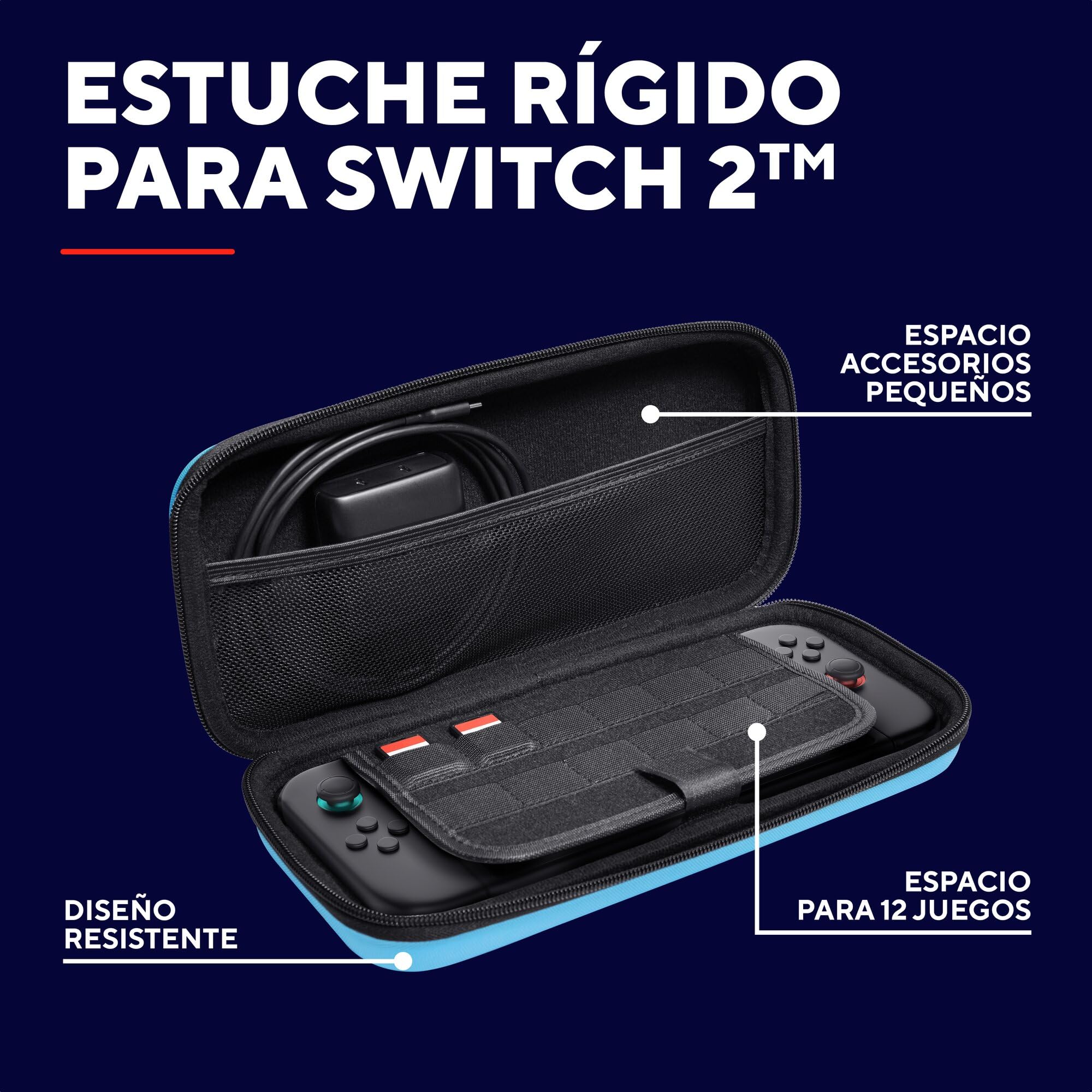GXTrust 1251B Funda para Nintendo Switch 2, Funda Protectora Dura, Carcasa Estuche Rigido de Transporte para Consola y Accesorios, Bolsillo para 4 Joy-Cons y 12 Cartuchos de Juego, Azul