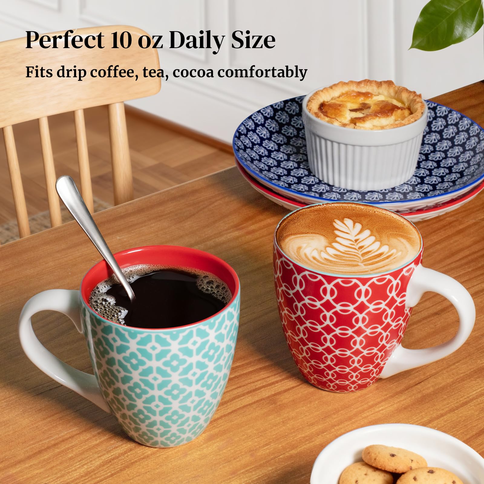 DOWAN Zestaw filiżanek do kawy, 6 x 350 ml, Stylowe porcelanowe kubki do kawy w orientalnym designie, Duże filiżanki na kawę, herbatę i latte, Wielokolorowe