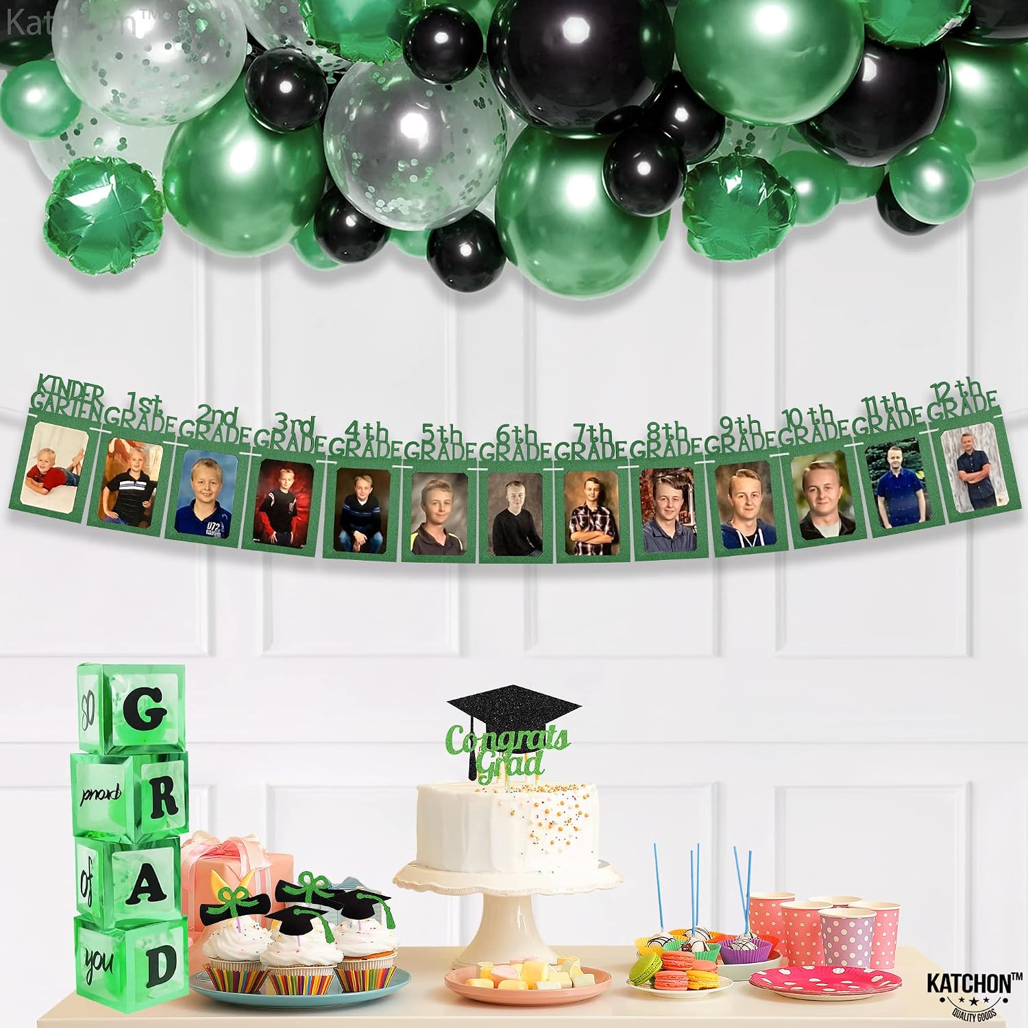 KatchOn, K-12 Graduation Photo Banner 4x6 - Large, 10 Feet | Graduation Picture Banner, Green Graduation Decorations Class of 2026 | Graduation Picture Display, 2026 Graduation Decorations
