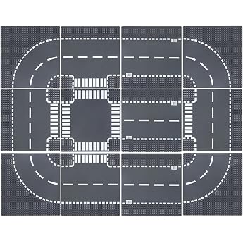 HUIZDQ Pack of 12 Street Base Plates City Street Building Base Plate Toy Compatible with All Major Brands 10 x 10 Inches Grey