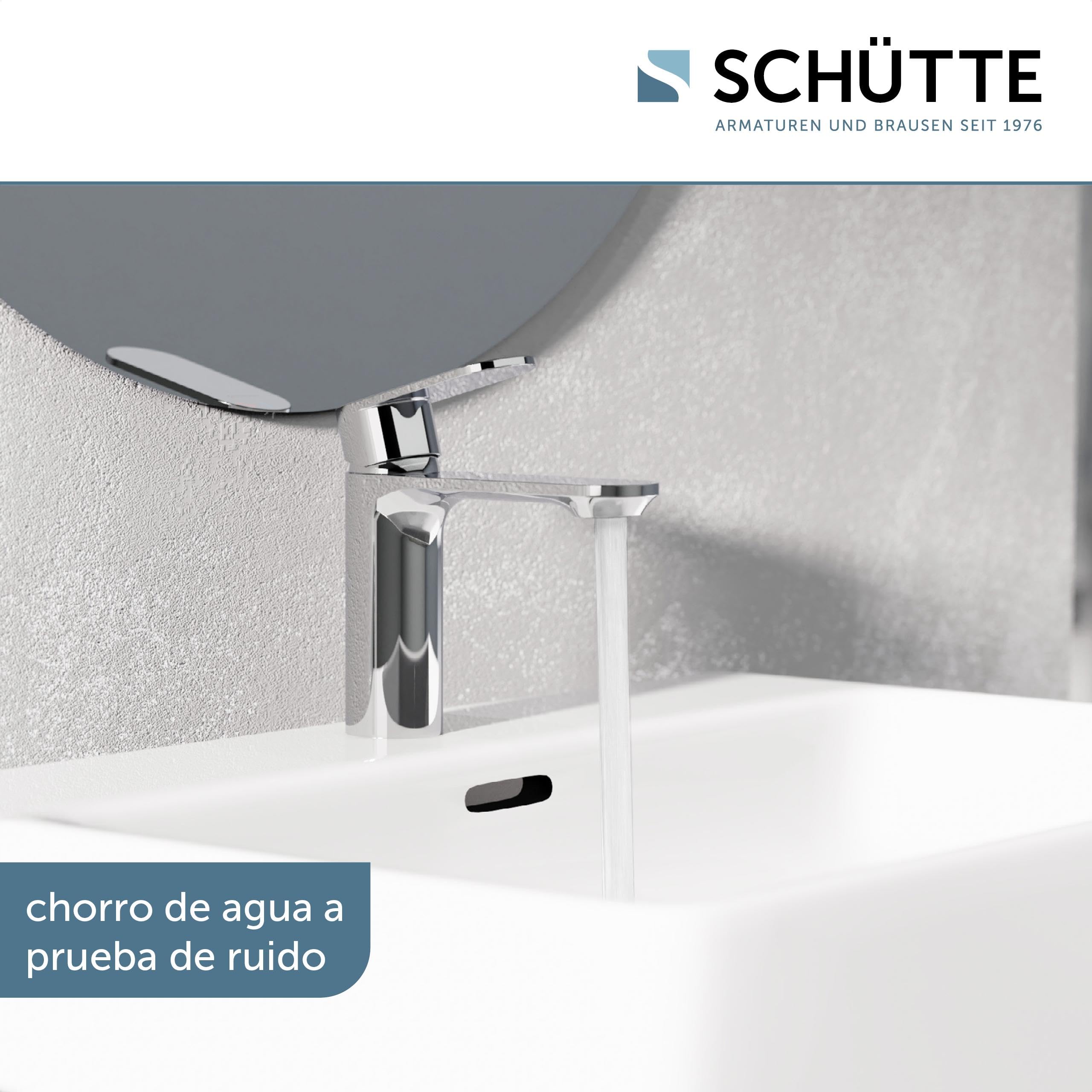 SCHÜTTE MONTANA 32310 - Grifo monomando para baño con desagüe, grifo monomando para baño con tapón de desagüe desplegable, cromado