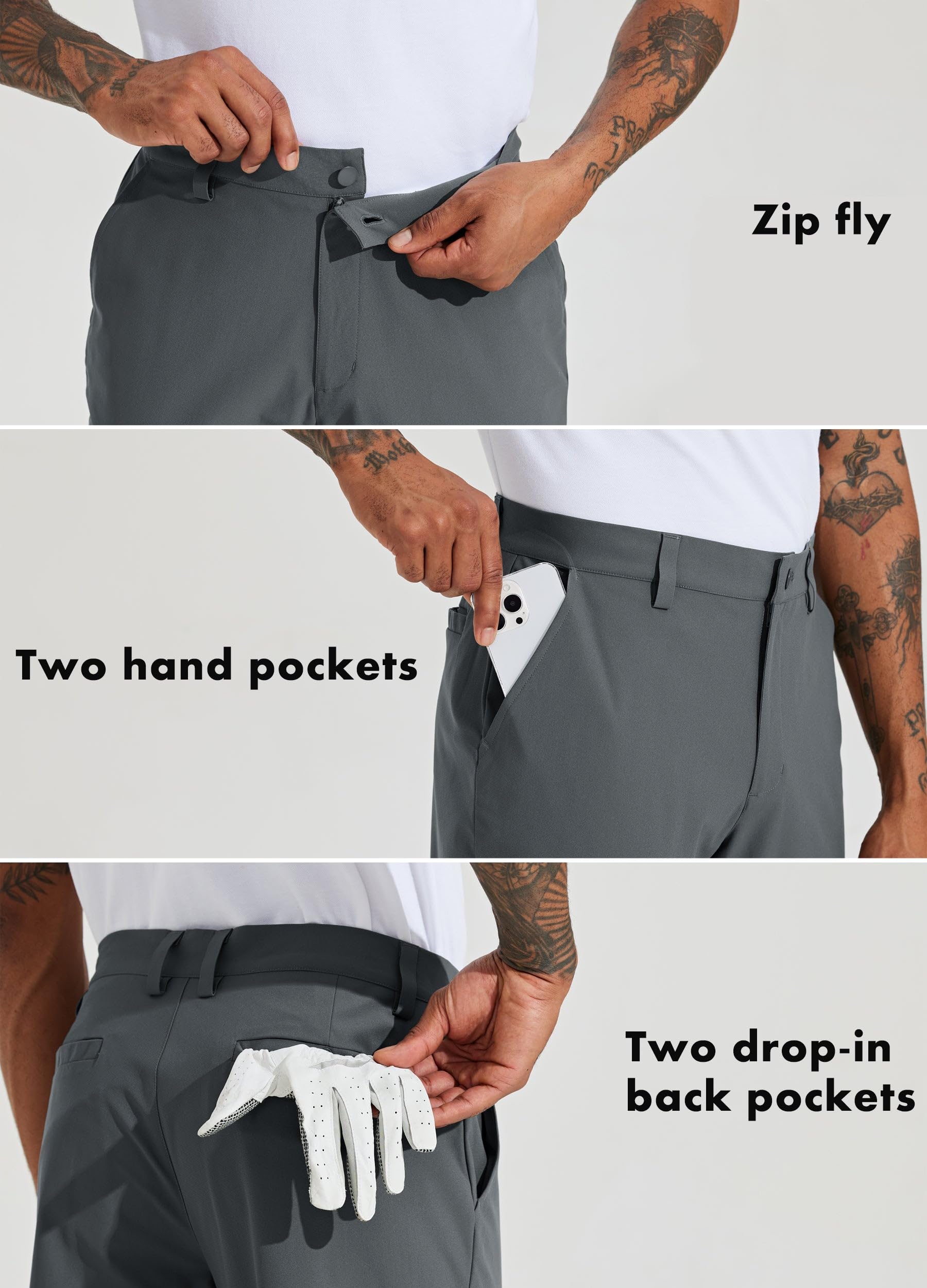 WILLIT Pantaloni da golf da uomo, elasticizzati, slim fit, ad asciugatura rapida, casual, da lavoro, elasticizzati, lunghi, con tasche, 30"/32", Cachi chiaro, 30 l