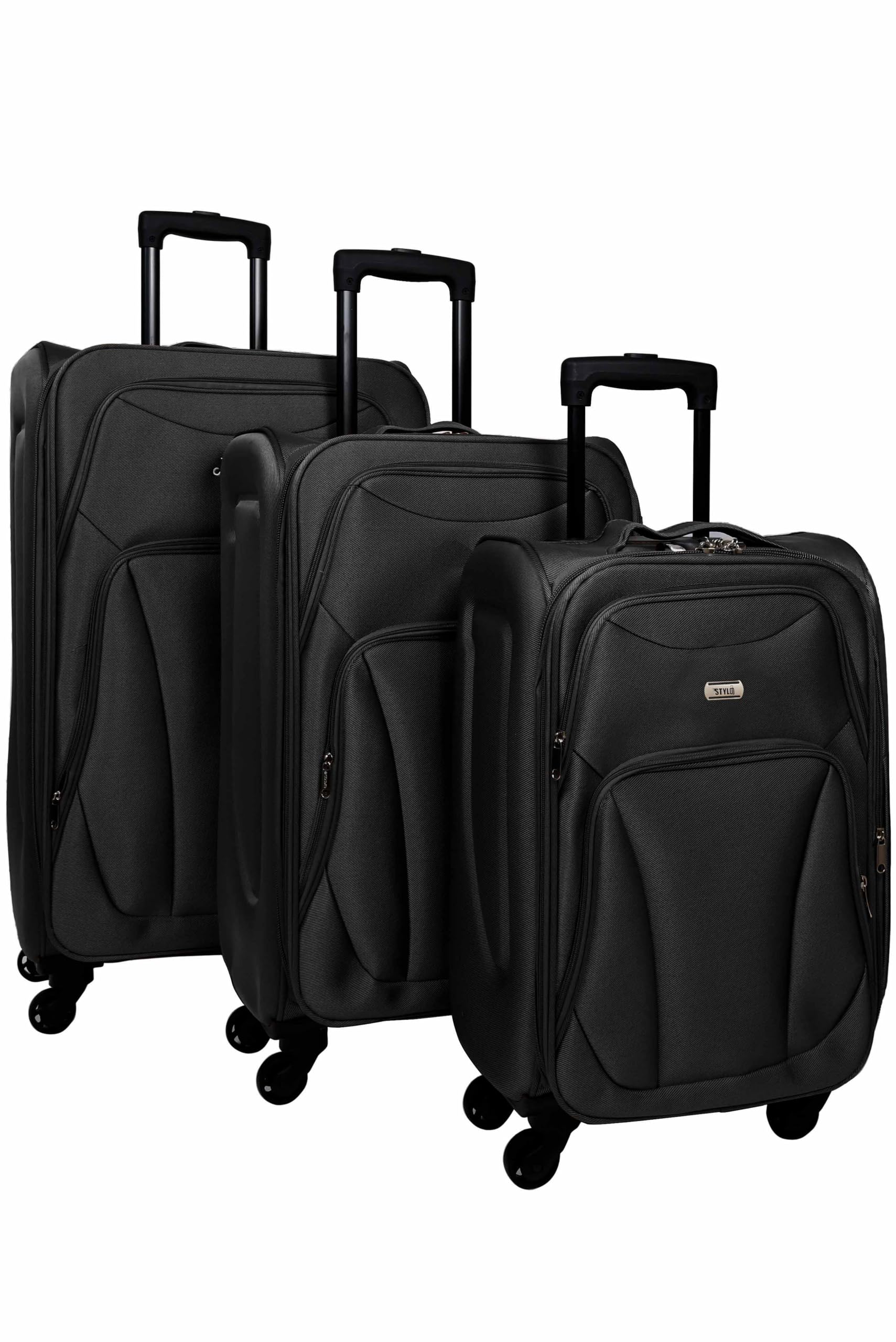 Dollar Soft-Shell Luggage set - Expandable Lightweight Luggage with 4 Wheels - Luggage/Suitcase Softside trolley bag (Black, Set of 3)