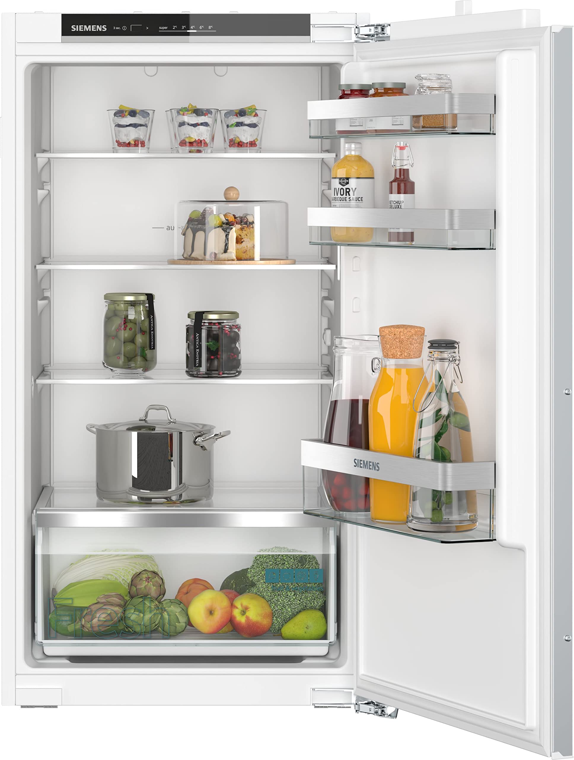 Siemens KI31R2FE0 iQ300 Einbau-Kühlschrank mit Flachscharnier, 102.5 x 56 cm, 165 L Kühlen, LED Beleuchtung für gleichmäßige Ausleuchtung, freshBox für Obst-Gemüse, superCooling schnellere Kühlung