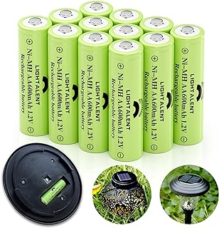 Ni-MH AA Rechargeable Batteries, Double A High Capacity 1.2V Pre-Charged Battery for Outdoor Solar Lights(AA-600mAh-12pack)