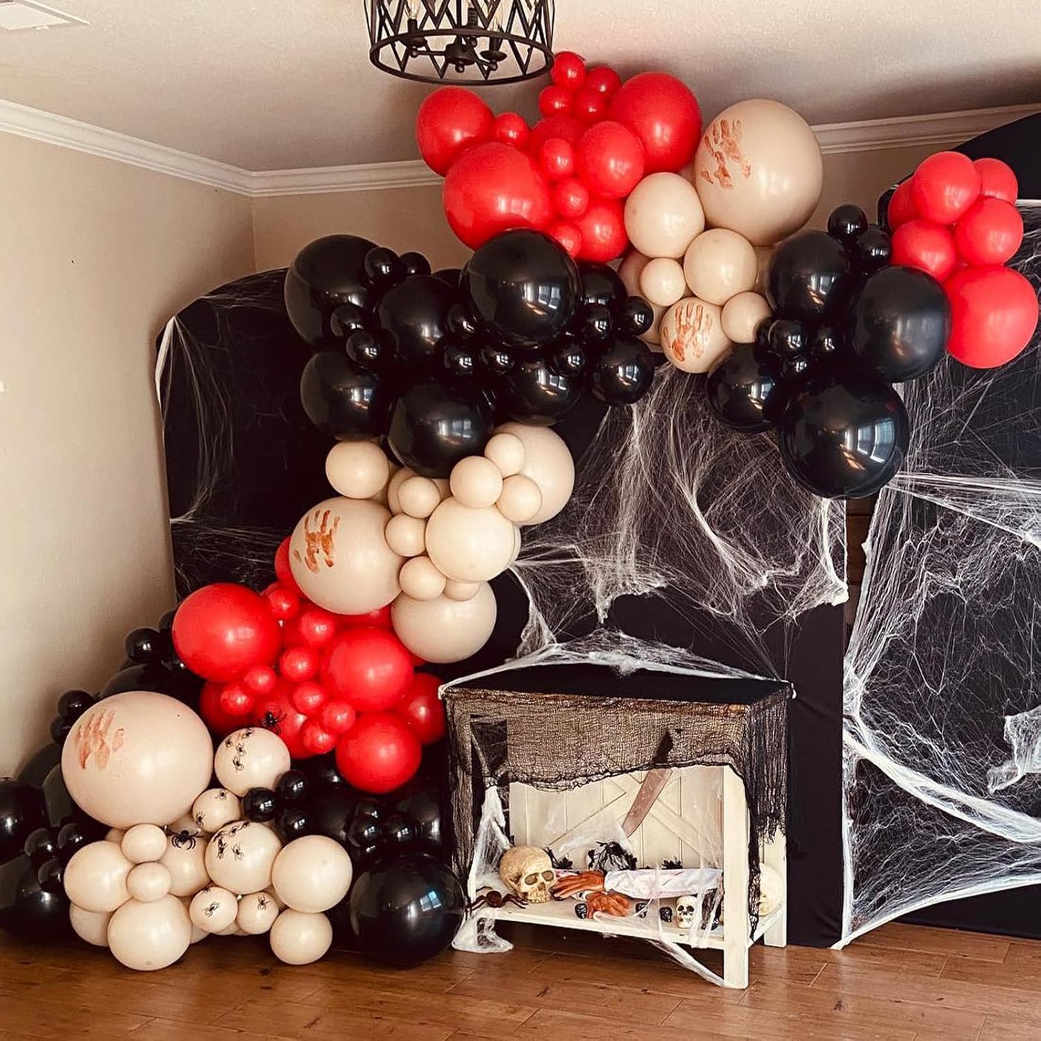Scary Halloween Balloon Arch Garland Kit, Black Red and Apricot Horror Party Balloons with 3D Spider Decor, Clear Balloon with Blood for Halloween Spooky Zombie Horror Themed Birthday Decorations - Image 4