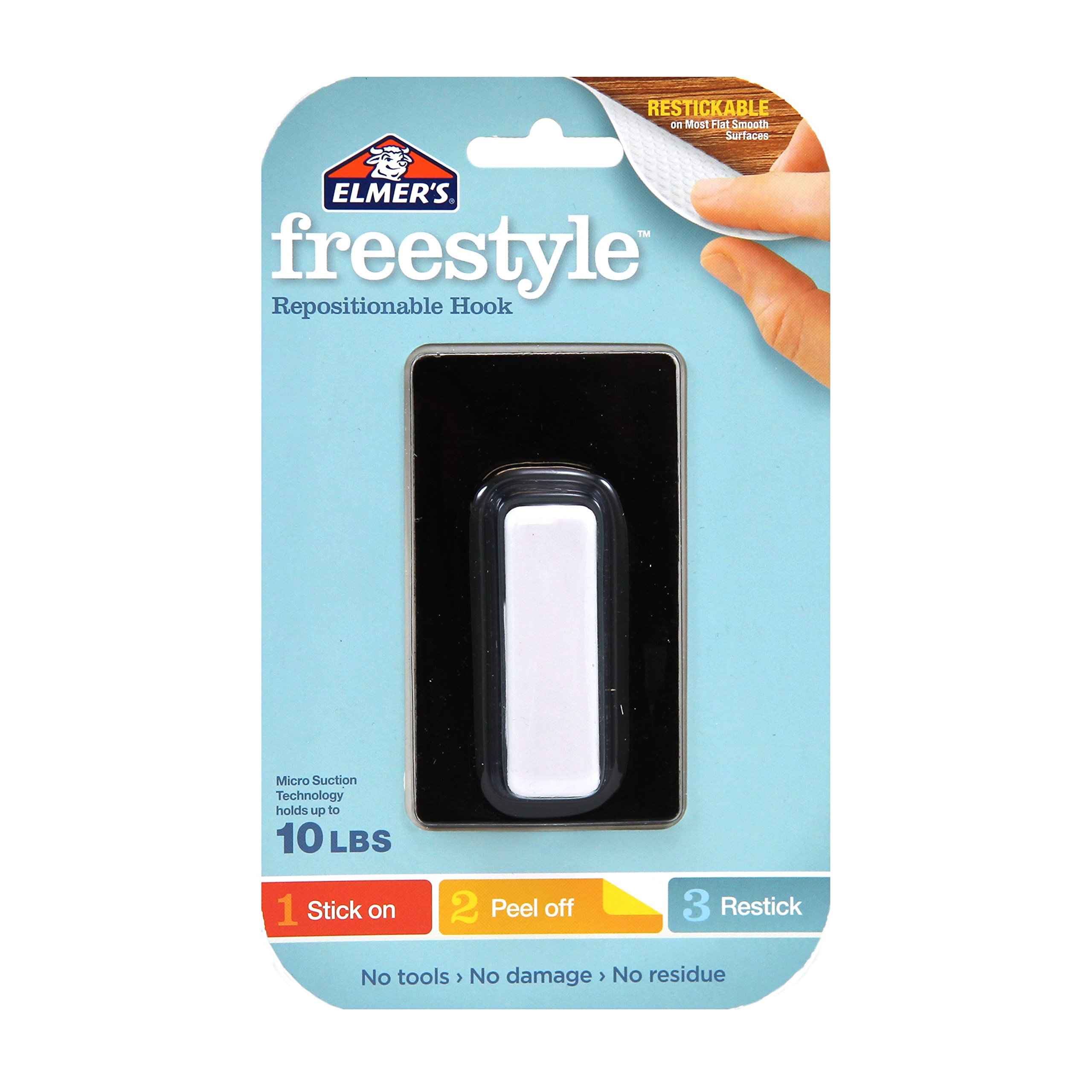 Elmer's Freestyle Reusable and Repositionable Adhesive Hook, Contemporary Styling, Black, E6319