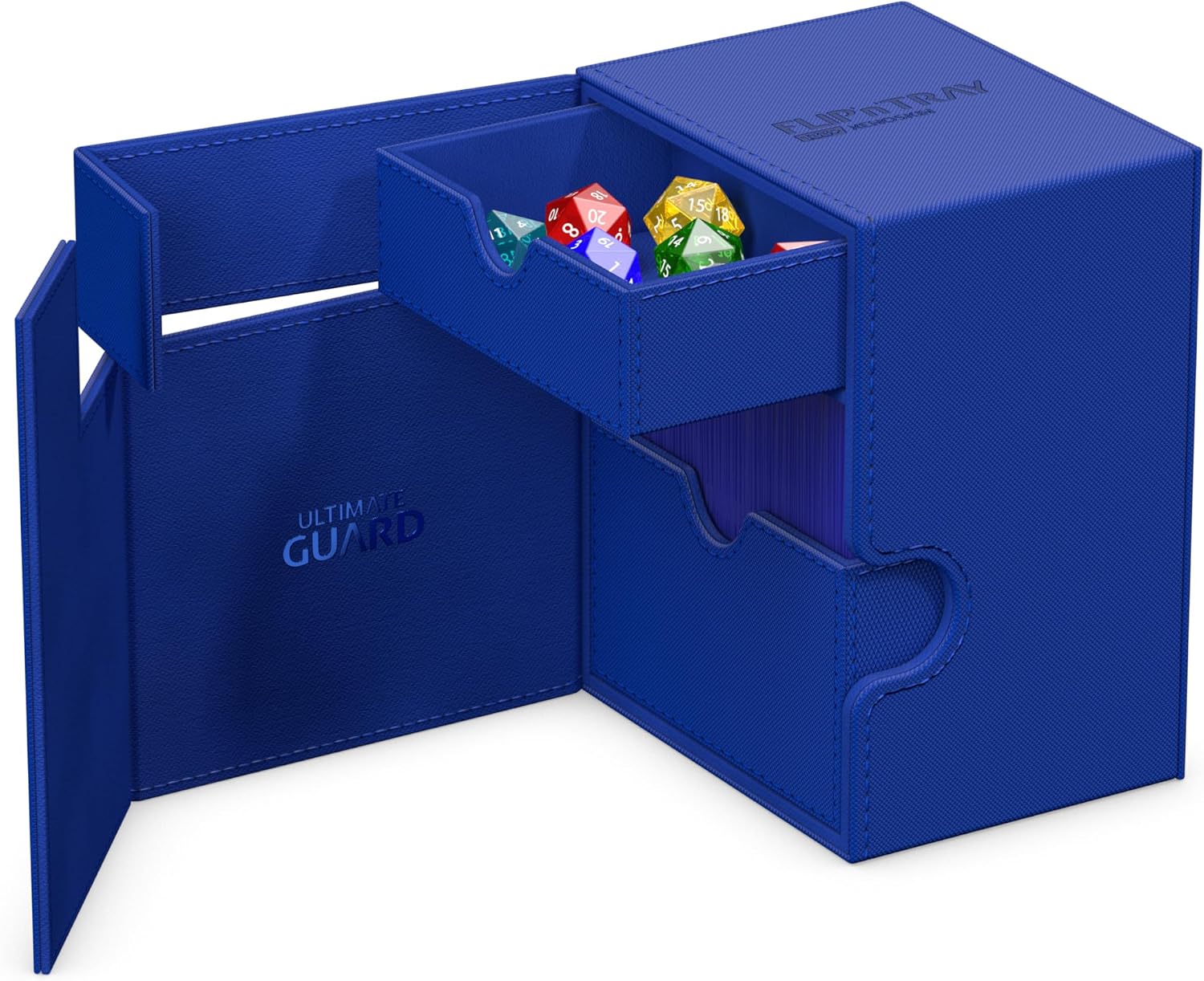 Ultimate Guard Flip'n'Tray 133+, Deck Case for 133 Double-Sleeved TCG Cards + Dice Tray, Blue, Independent Magnetic Closure & Microfiber Inner Lining
