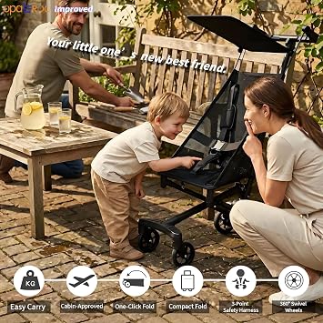 Stroller Lightweight Folding 2.8kg Compact Travel Black Mesh | For children 0-4 years, outdoor use, perfect travel companion, easy to carry, 4 colors available ,breathable, cooling design.
