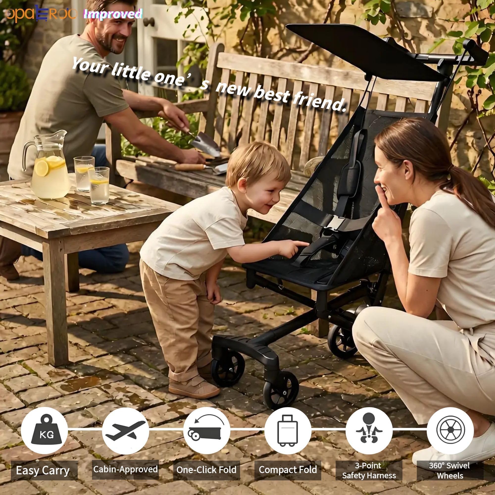 Opaeroo Leichtester Kinderwagen 2.8kg Einhand-Faltung in 1 Sekunde Kompakt  fr Flugzeug 0-6 Jahre Fluggepcktauglich Verstellbarer Sonnenschutz Korb  black2 : Amazon.de: Baby