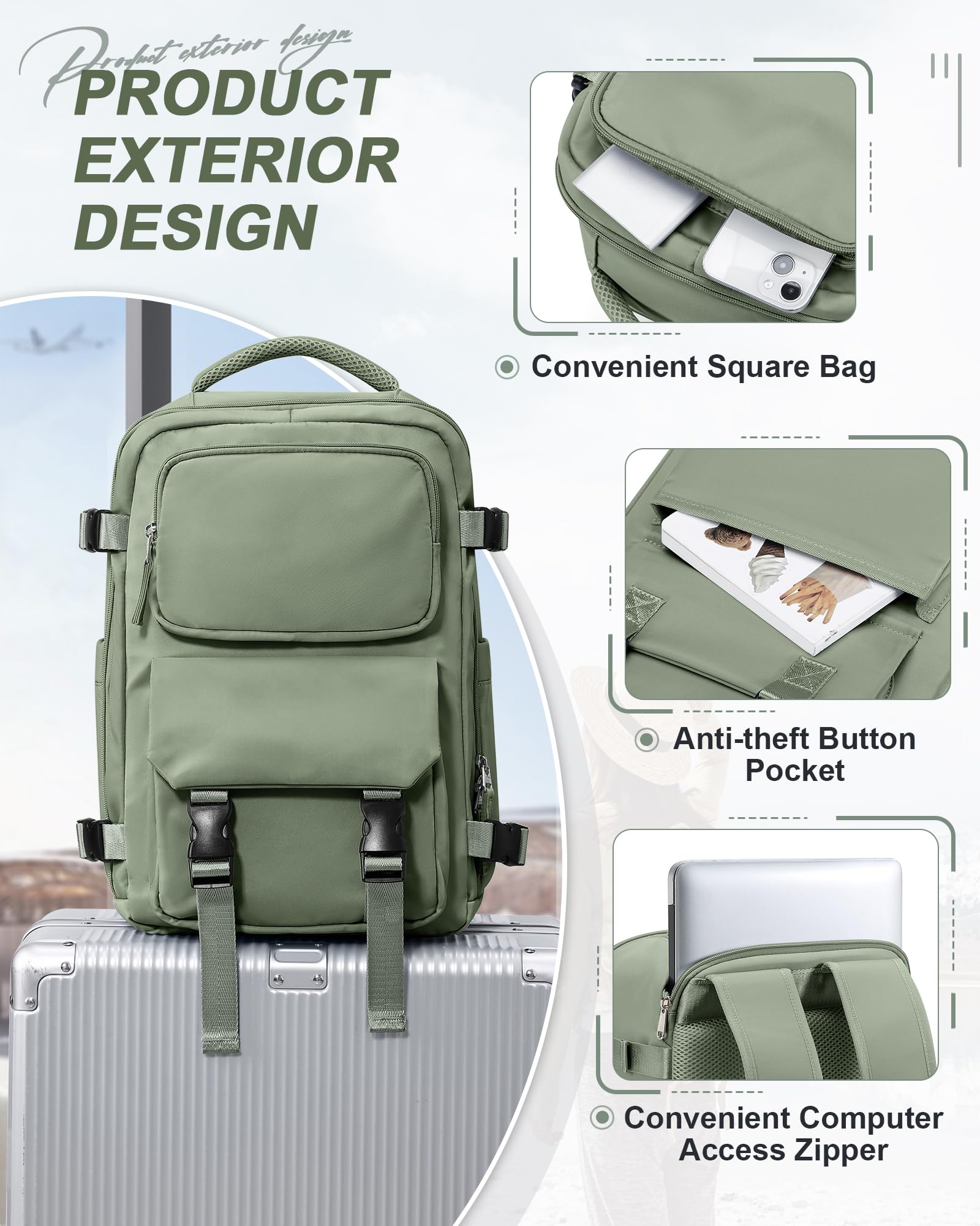 BJLFS Borse da Cabina per Ryanair 40x20x25 Bagaglio a Mano Zaino Borsa Zaino da Viaggio, Zaino da trekking,Zaino Easyjet 45x36x20,Zaino Casual per laptop da 14 pollici per scuola
