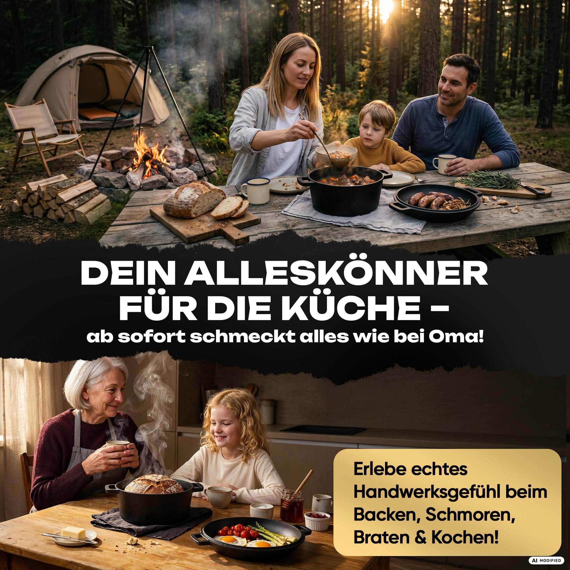 Delicret Gusseisen Topf Brot Backen Ø26 cm mit Deckel für alle Herdarten