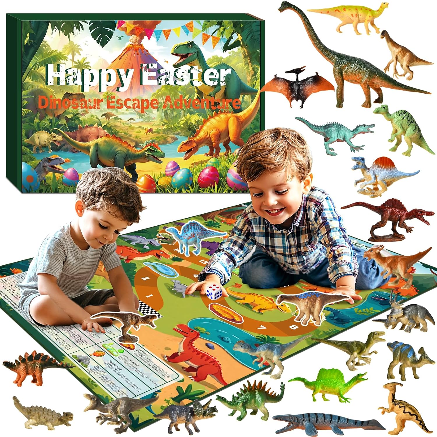 Prefilled Easter Eggs with Toys, 24 Pcs Filled with Dinosaur Toys Large Map, Easter Eggs Hunt for Kids, Party Favors, Basket Stuffers Fillers, Classroom Prize Supplies