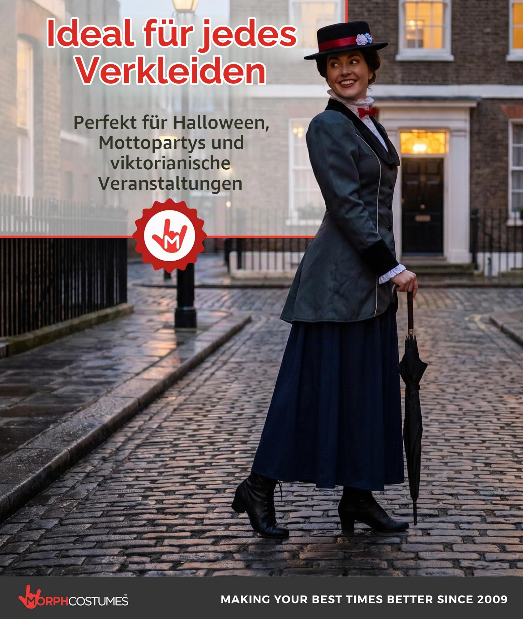 Morph Englisches Nanny Kostüm Damen, Kostüm Nanny, Film Charaktere Kostüm Damen, Karneval Kostüm Damen