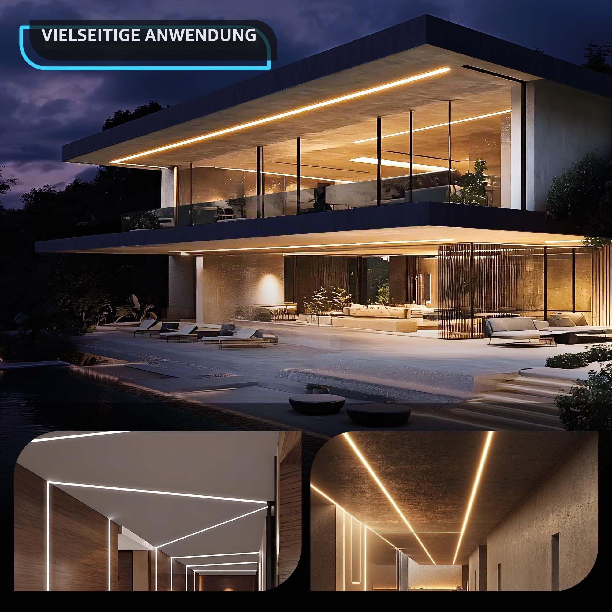 LED Aluminium Profil 10 × 2m – U-Form Aluprofil mit weißer Abdeckung – Alu Leiste für Lichtstreifen bis 16.7 mm - 26,7 x 10mm - Led Profile Schiene Kanäle Leiste Diffusor
