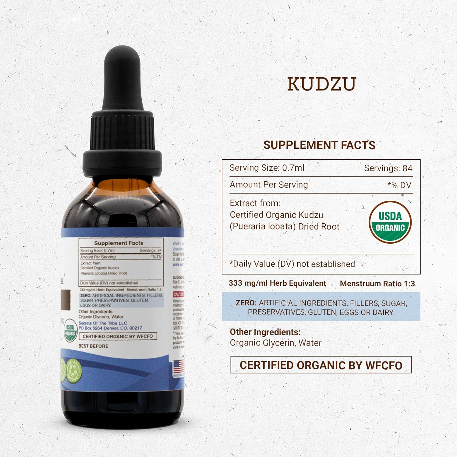 Secrets of the Tribe Kudzu USDA Organic | Alcohol-Free Extract, High-Potency Herbal Drops | Made from 100% Certified Organic Kudzu (Pueraria lobata) Dried Root (2 oz) - Image 4