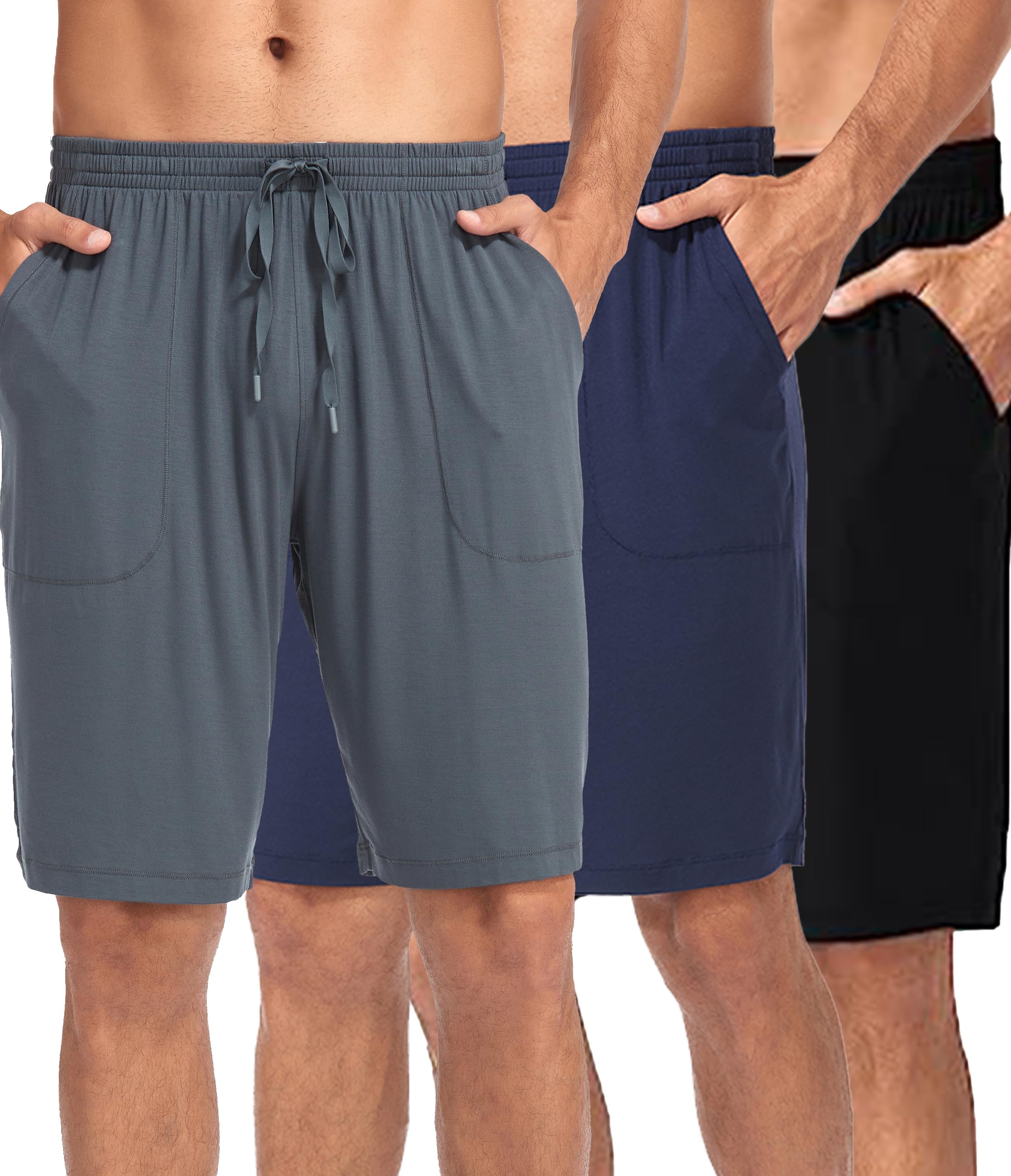 COLORFULLEAF Schlafanzughose Herren Bambus Kurz Pyjamahose Schlafhose Schlafshorts Sommer Männer Bermudahose mit Seitentaschen