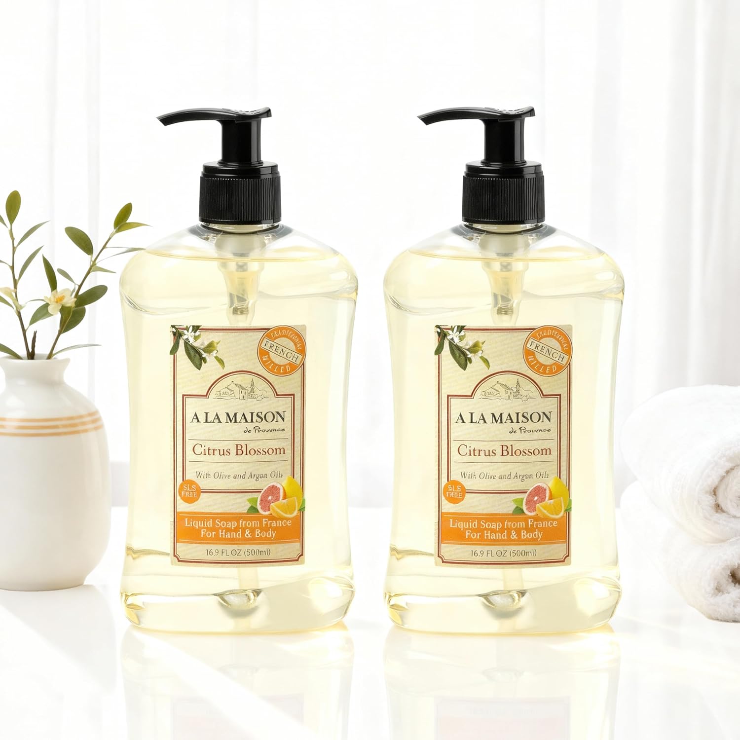 A LA MAISON French Liquid Hand Soap, Citrus Blossom - Natural Hand Wash Made with Essential Oils - Biodegradable, Plant-Based, Vegan, Cruelty-Free, Alcohol & Paraben Free (16.9 oz, 6 Pack)