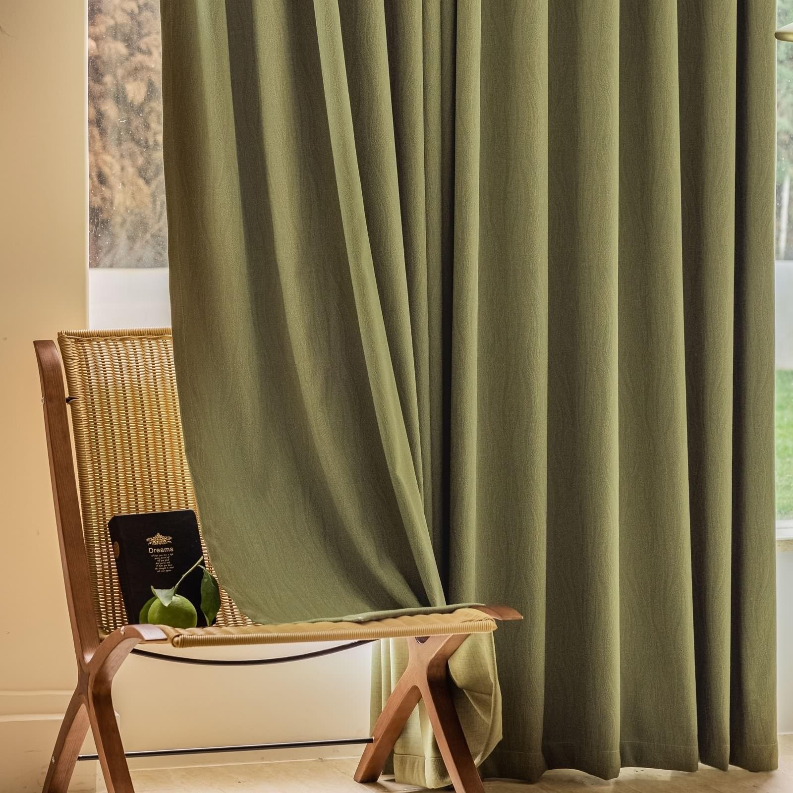 Rideaux chenille opaques contre la lumière | Lot de 2 rideaux verts