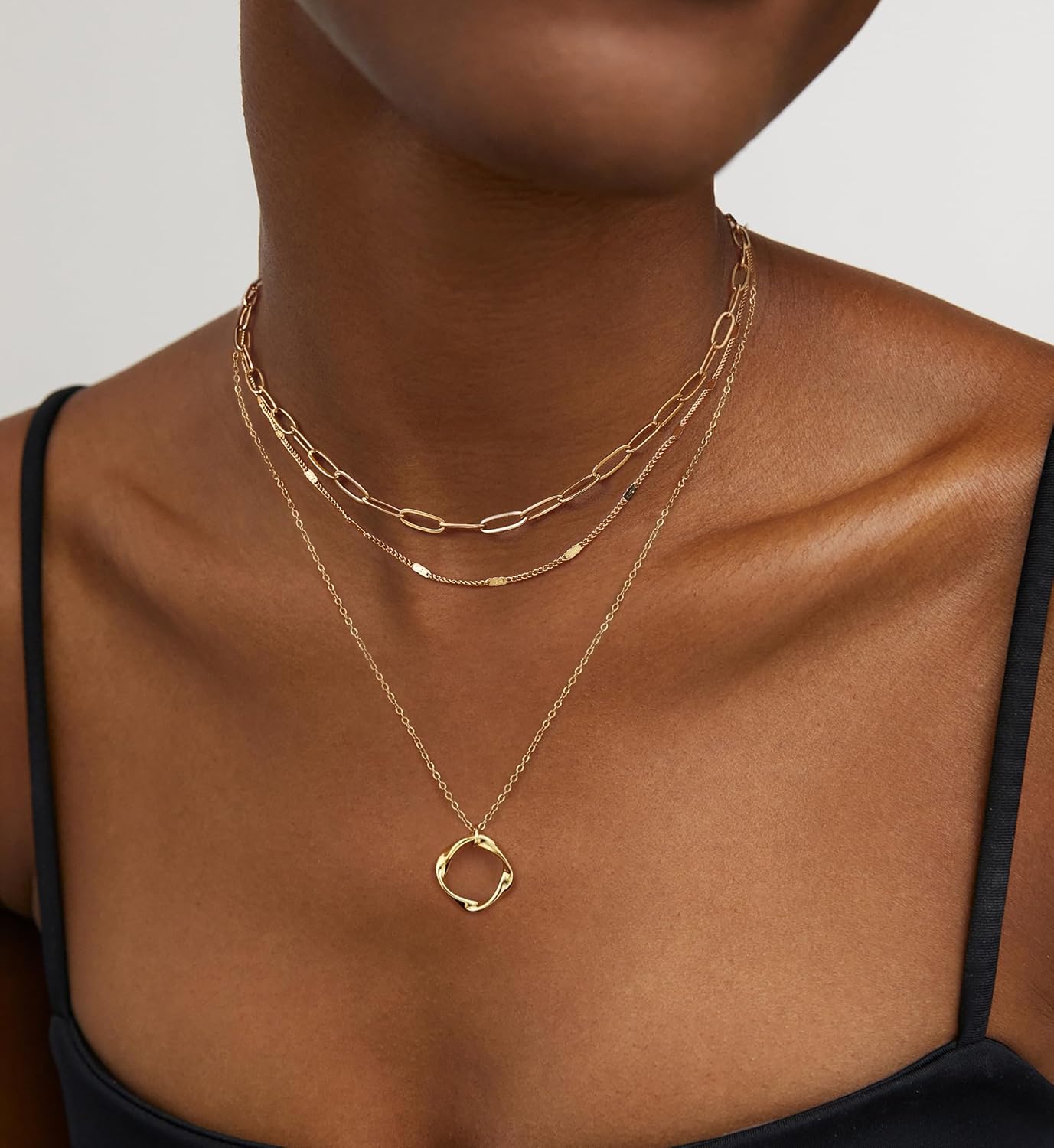 Layered Necklaces for Women,14K Gold Plated Twist Circle Pendant Dainty Paperclip Chain Necklace Stack Trendy Layering Stackable Chain Choker Set Minimalist Gold Jewelry Gift for Women - Image 2