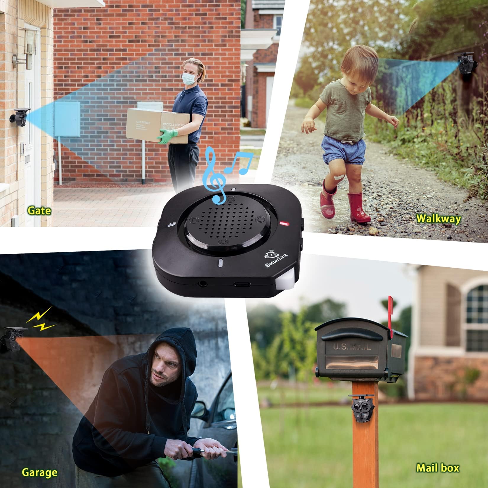 Sistema de alarma solar inalámbrico: 1/2 milla, IP65, detector de movimiento al aire libre, alarma de luz de sirena de 120 dB, vigilancia exterior/interior (1R3S)