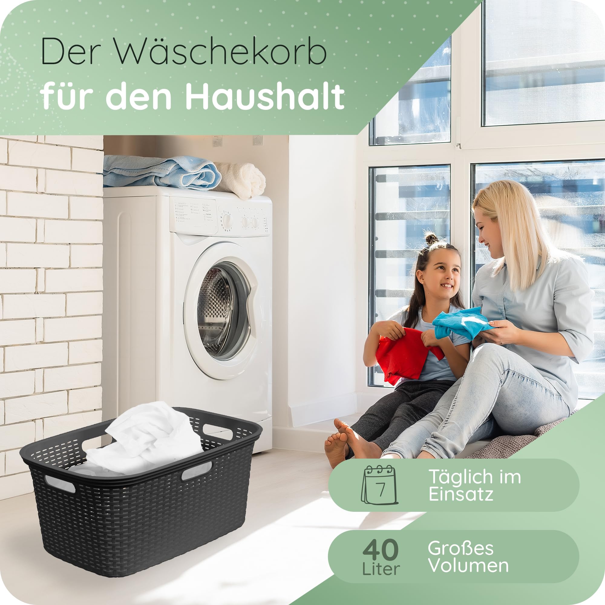 Novaliv Sparset 6X Rattan Wäschekorb mit 4 Griffen 40L Schwarz, Wäschebox Set Wäscheeimer Wäschebehälter für Bad Wäsche Schmutzwäsche, Wäschekörbe Haushalt Zubehör Wäschetonne Sammler