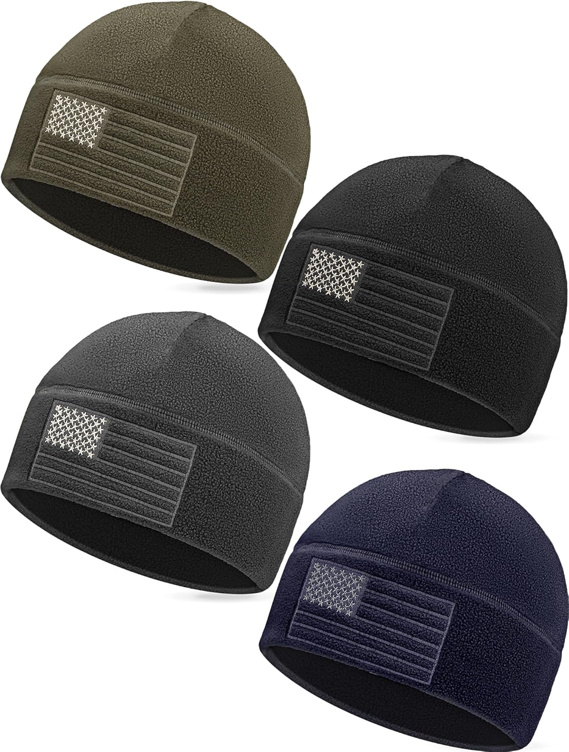 4 Pcs American Flag Beanie Winter Fleece Caps Tactical Military Beanie USA Hats Warm Army Skull Cap for Men
