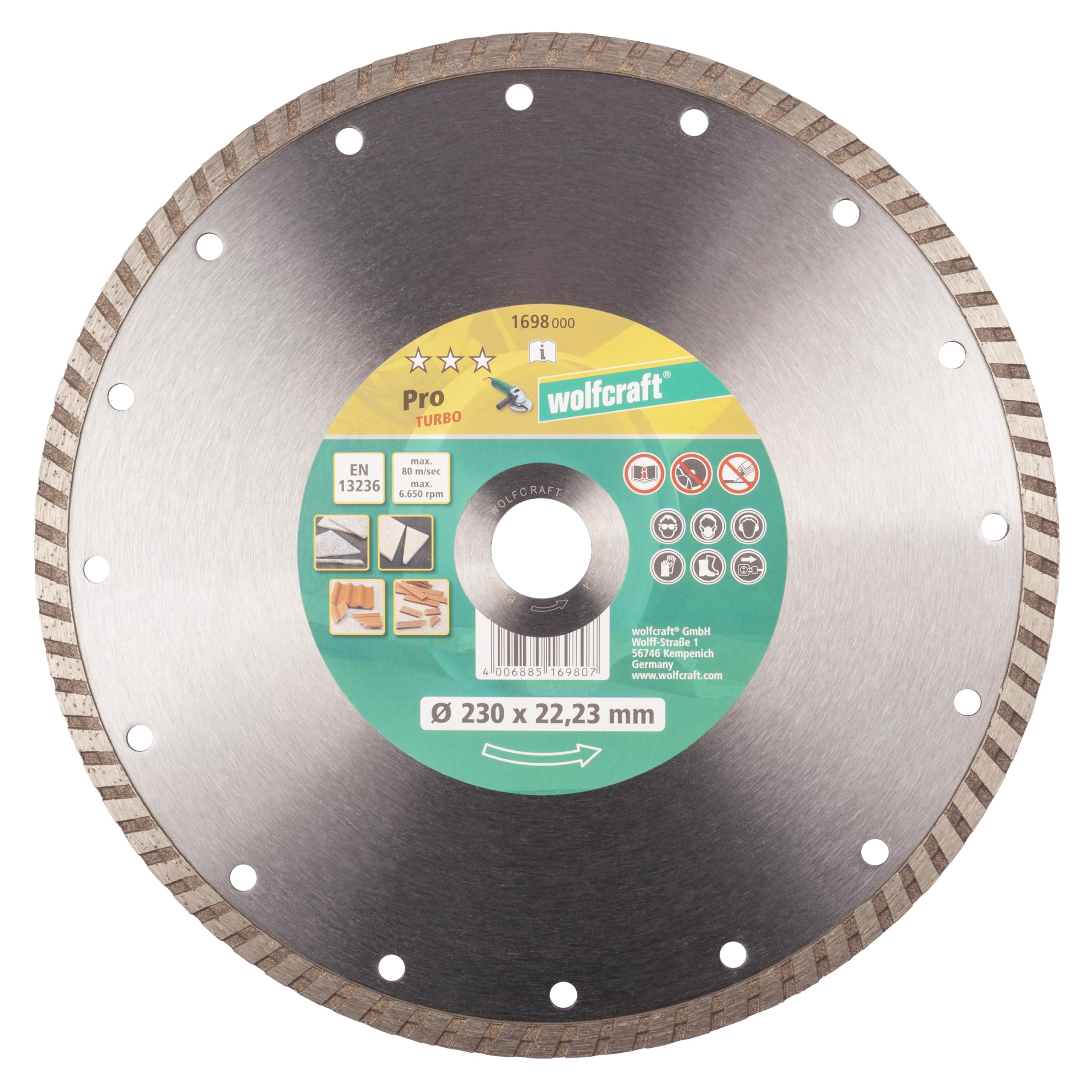 wolfcraft Disco da taglio diamantato "Pro Turbo" per smerigliatrice angolare, 1698000