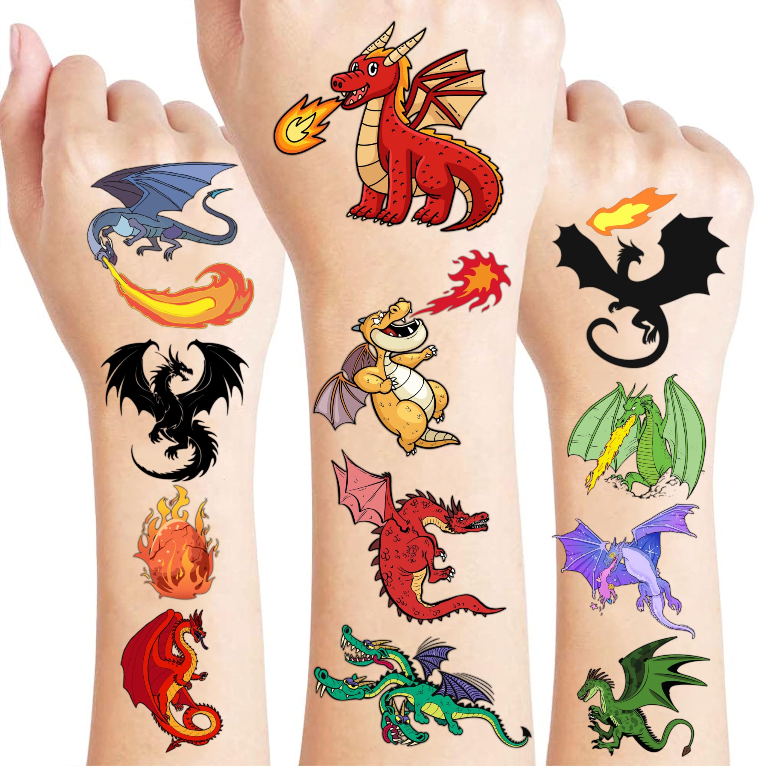 Dragon Temporary Tattoos Birthday Party Supplies Favors Decorations Knight Dragon Super Cute Fake 96PCS Tattoos Stickers for Kids Boys Girls School Classroom Rewards Gifts Ideal Halloween