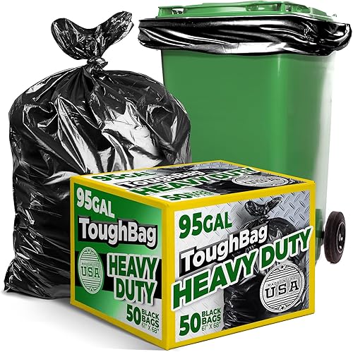 Bolsas de basura extragrandes de 95-96 galones, bolsas de basura negras (50 unidades) resistentes de 90 galones, 95 galones, 100 galones,
