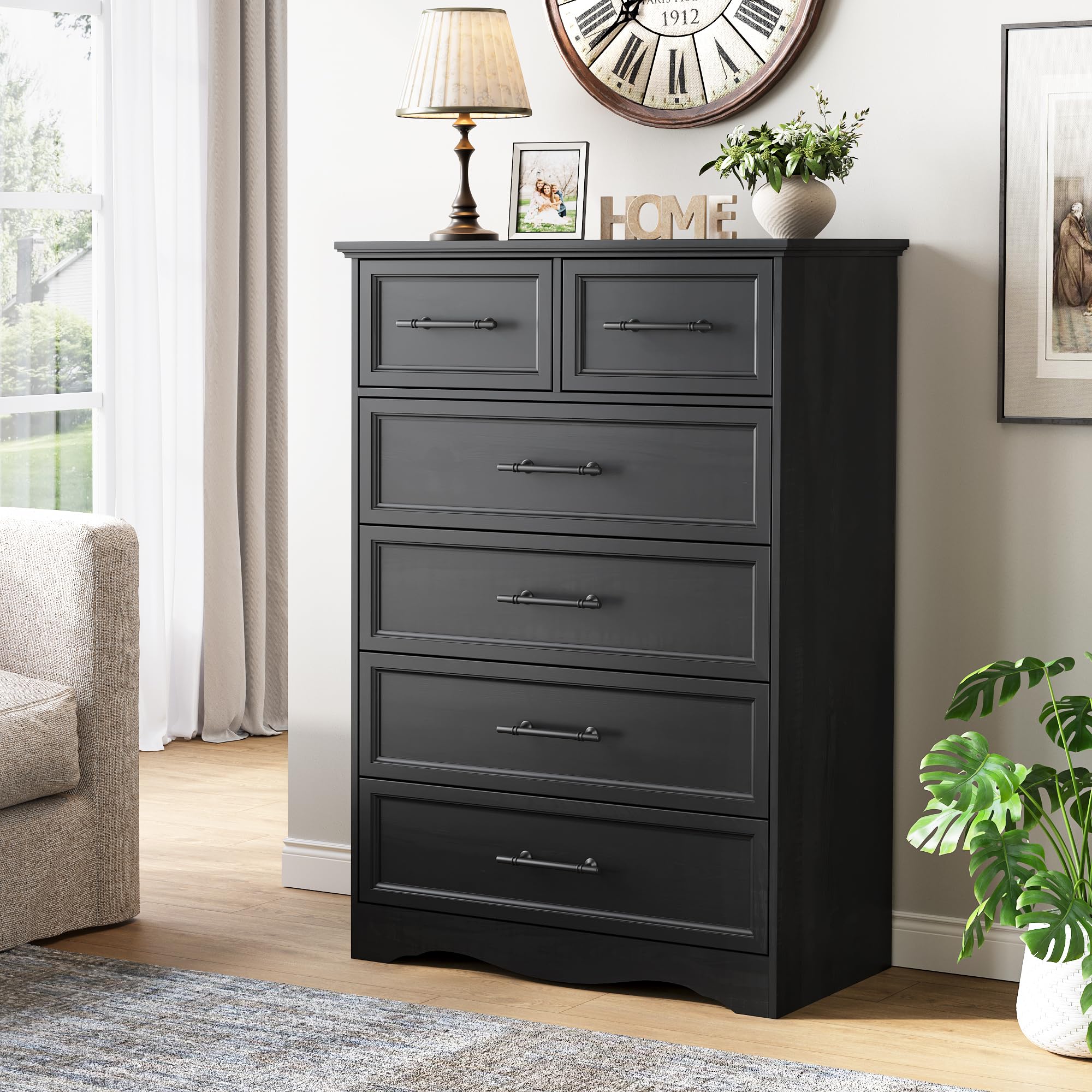 Amazon.com: Black Dresser for Bedroom, Modern 6 Chest of Drawers, 44" Tall  Chest of Drawers w/Brushed Metal Handle, Wood Closet Organizers and Storage  Cabinet for Bedroom, Living Room, Hallway : Home &