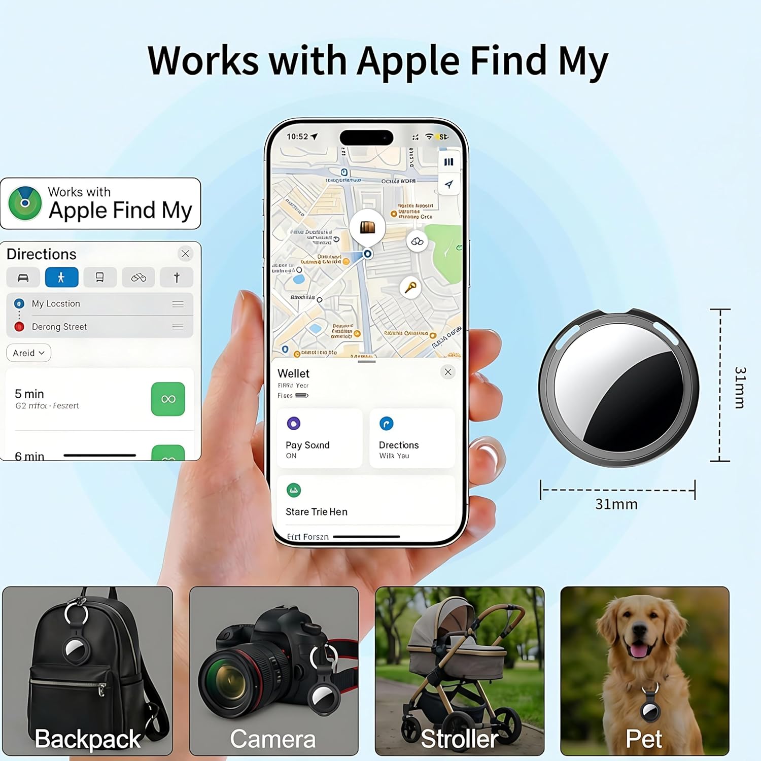 2 Pack Smart Tracker Tags [Apple MFi Certified] Air Tracker Pair with Find My (iOS Only) Bluetooth Tracking Devices Tags Gloable Coverage Locator Item Finder for Keys Kids Dogs Luggage Wallet Backpack - Image 2