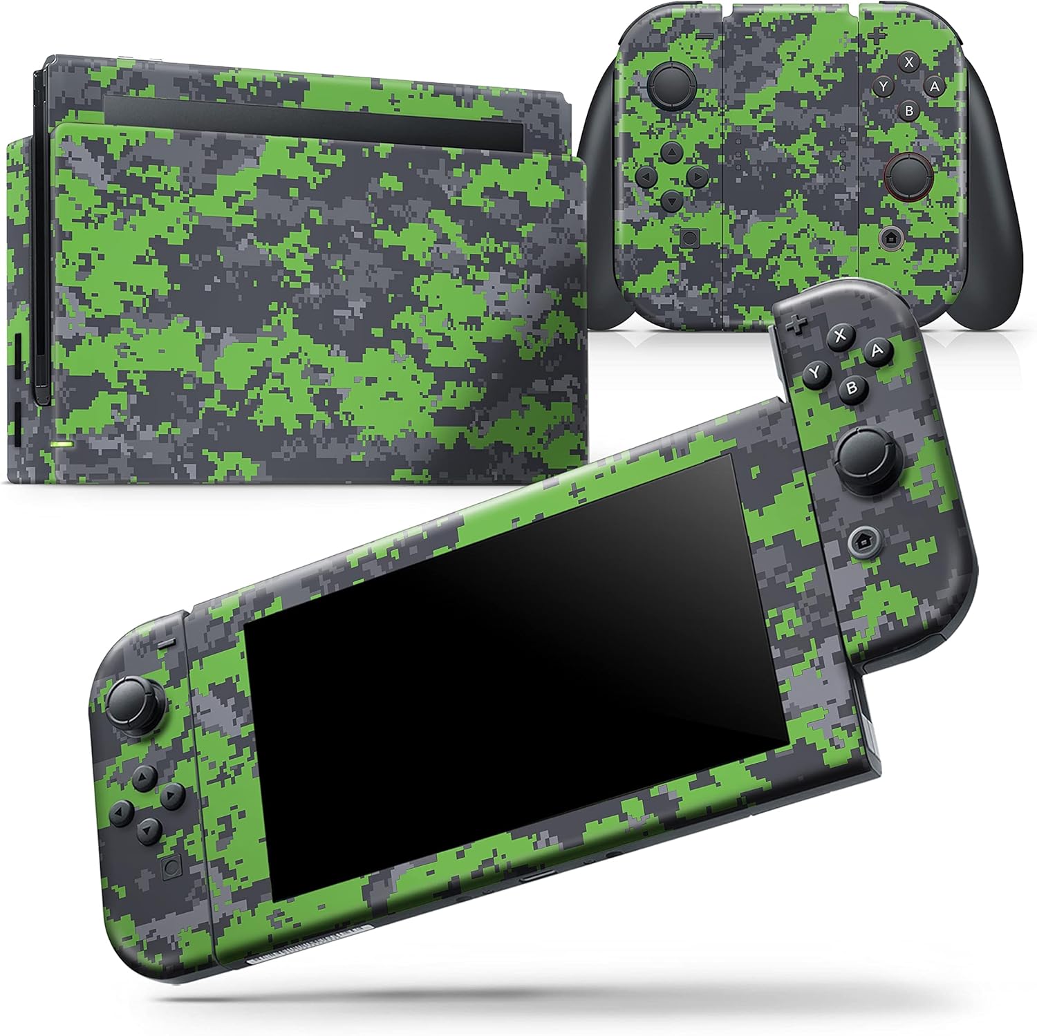 Design Skinz - Compatible with Nintendo Switch Console Bundle - Skin Decal Protective Scratch-Resistant Removable Vinyl Wrap Cover - Lime Green and Gray Digital Camouflage