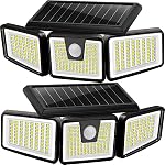 AmeriTop Solar Lights Outdoor, 2 Pack 233 LED High Brightness Cordless Solar Motion Sensor Lights; 3 Adjustable Heads, 270° Wide Angle Illumination, IP65 Waterproof, Security LED Flood Light(Daylight)