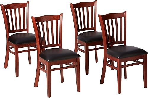 Miniatura 1 de Flash Muebles 4Pk Hercules Series Vertical Slat Volver Madera de Nogal restauranteSilla Asiento de vinilo negro