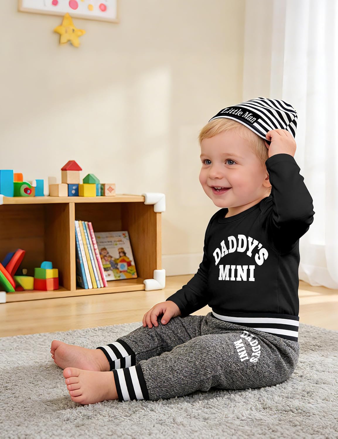 Fommy Newborn Baby Boy Clothes New to The Crew Letter Print Romper+ Pants+Hat 3PCS Outfit - Image 3