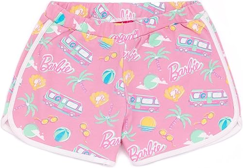 Miniatura 5 de Barbie Conjunto de chaleco y pantalones cortos rosa para niñas, 2 piezas, con palmeras, gafas de sol, verano, 2 piezas