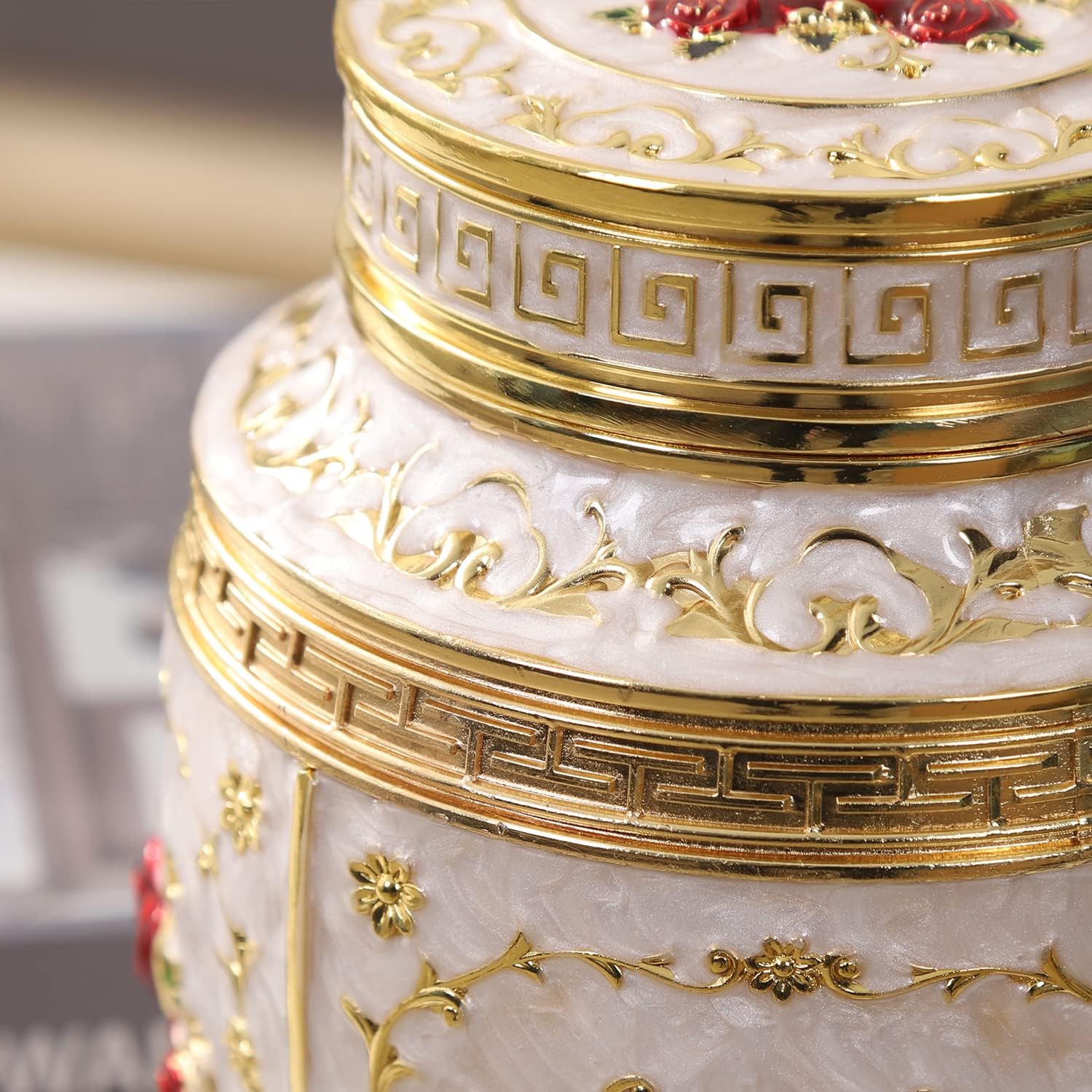 Medium Urn for Human Ashes - Rose Cremation Urn for Ashes Women Mom - Urns for Human Ashes Female Mother Hold 70 Cubic inches of Ashes - Suitable for A Lost Baby or Girl (Gold-Red) - Image 3