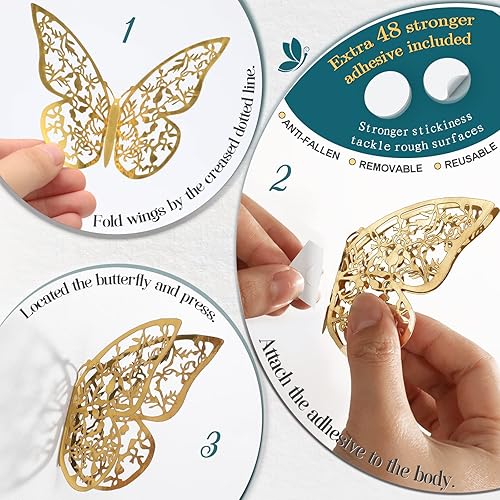 Miniatura 3 de 48 calcomanías de mariposa para decoración de pared, 3 tamaños, decoraciones de mariposa, decoraciones de fiesta 3D, decoraciones de cumpleaños