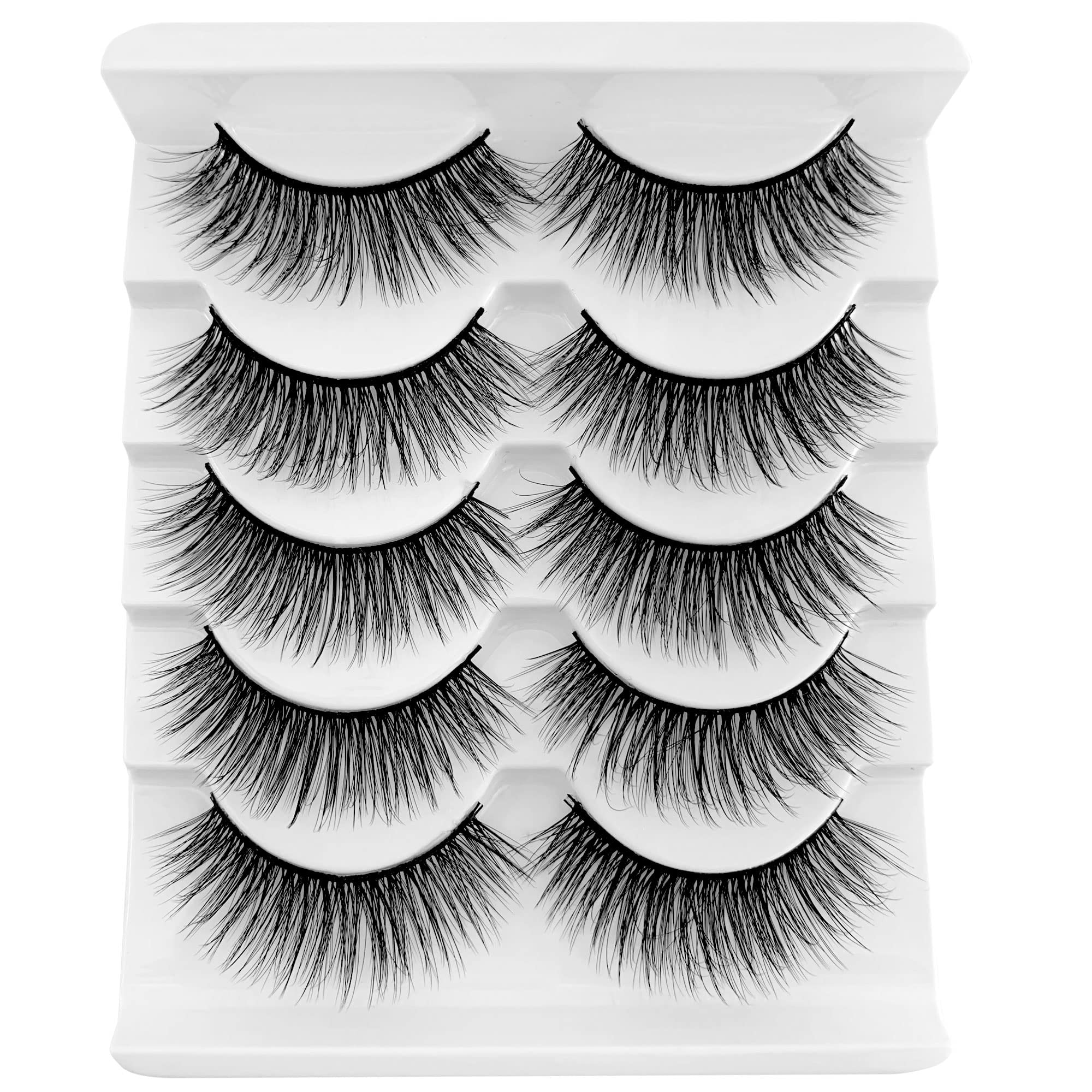 PURELEOREyelashes Natural Look 3D Faux Mink Lashes Light Volume False Eyelashes Wispy Cross Eye Lashes 5 Pairs Pack No Glue Included