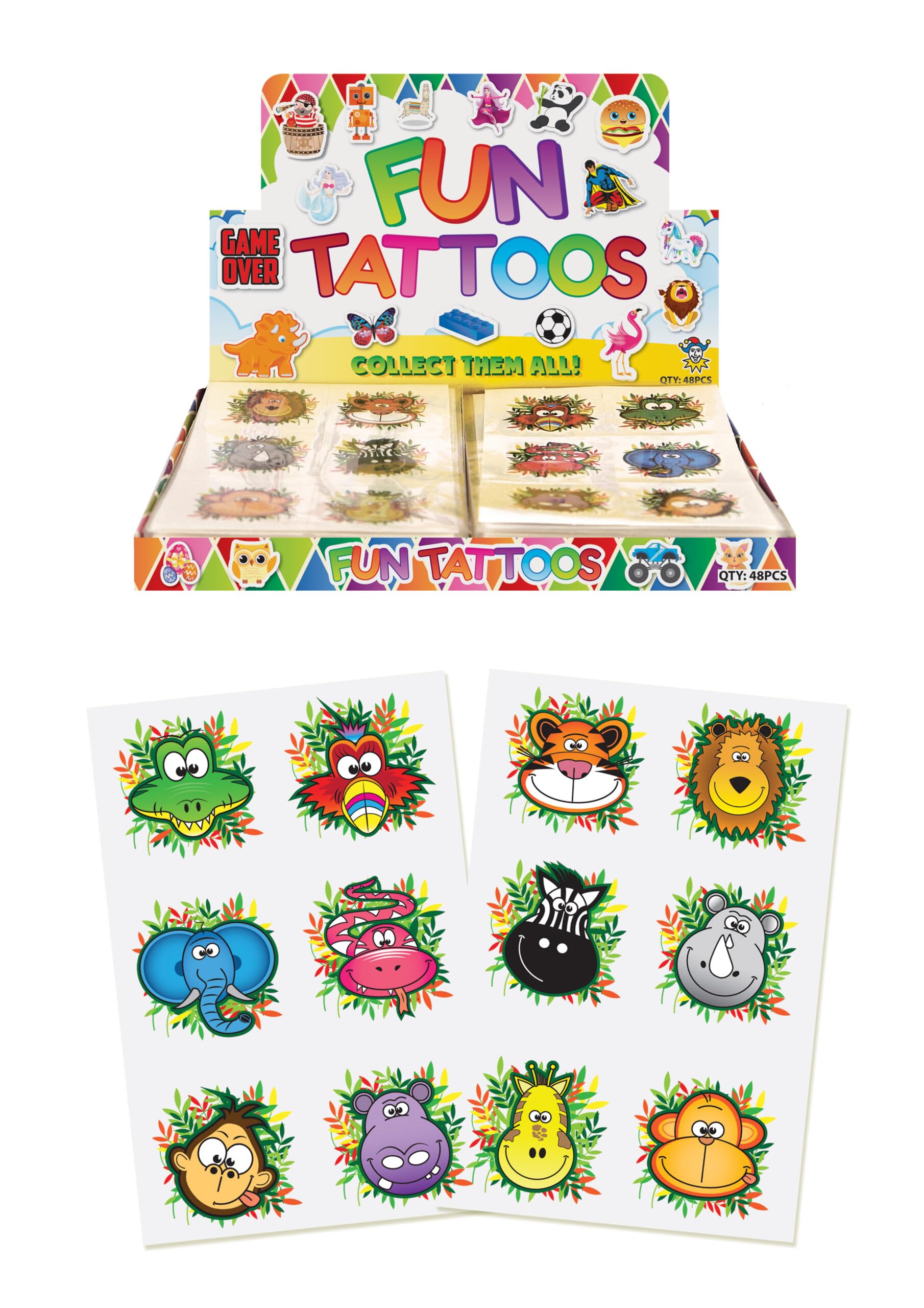 Henbrandt Mini Jungle Animal Temporary Tattoos for Children 12pc Packs Kids Party Bag Favours Loot Bag Fillers Lucky Dip Animal Party Favours for Boys and Girls